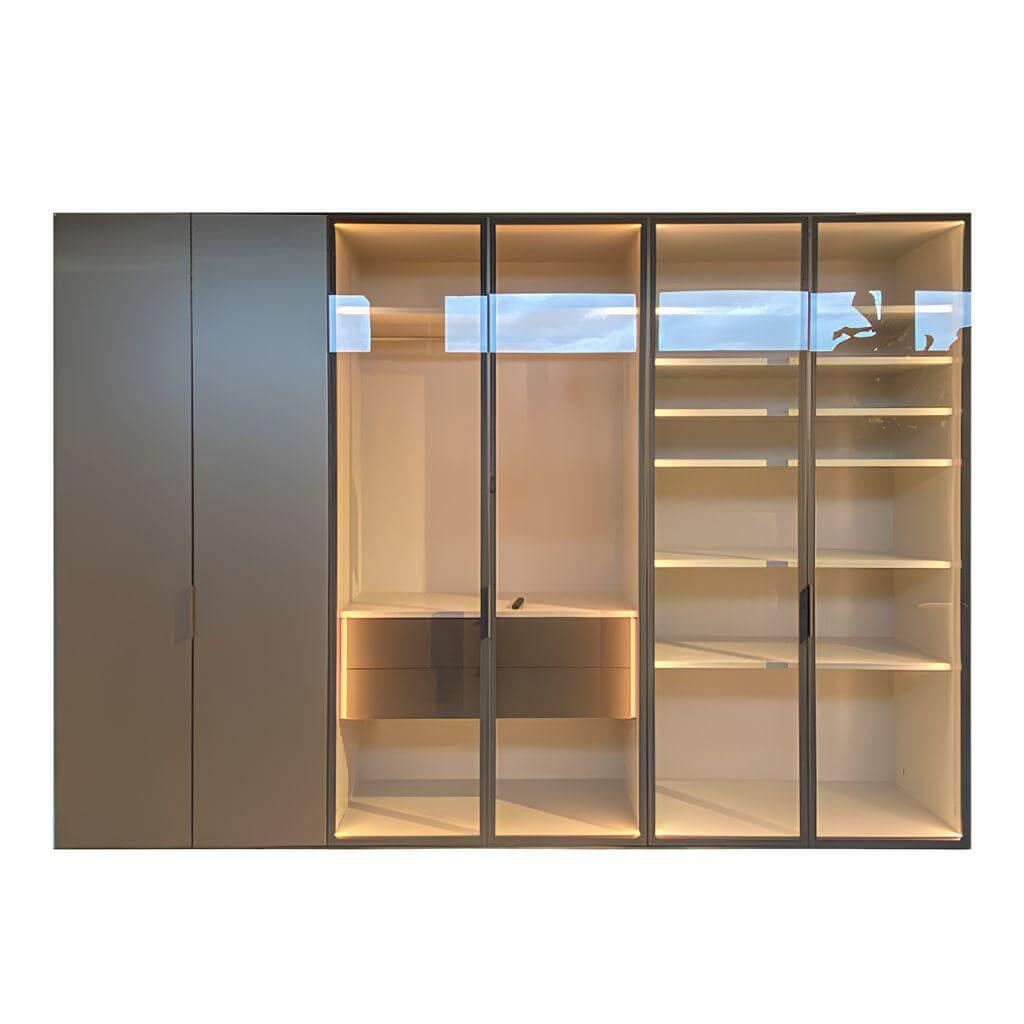 Interlübke - Kleiderschrank Collect Plus Sondermodell Lack Außen Bronze Metallic Innen Lack Greige Matt Türen Grauglas Inkl. Beleuchtung - 1