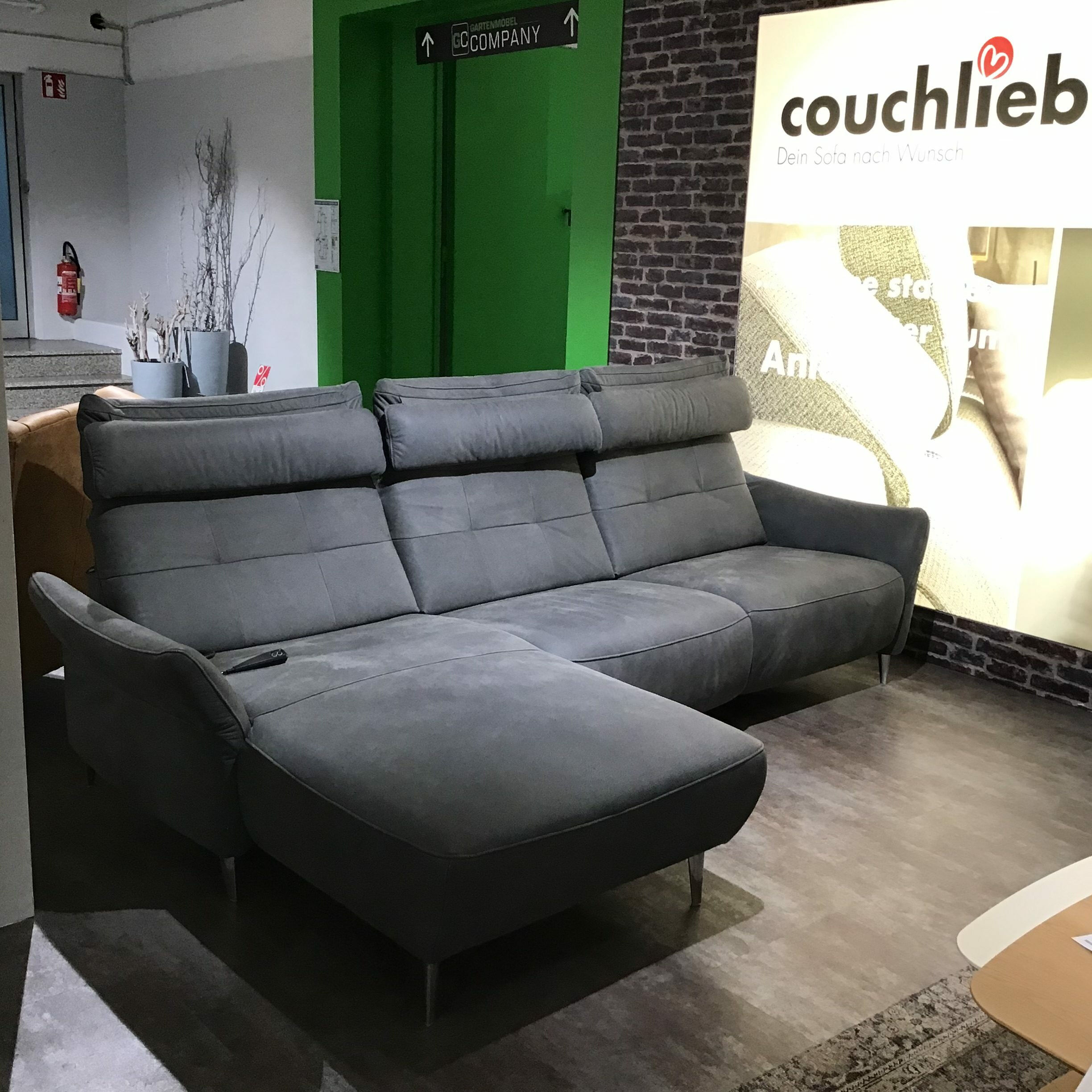 Polinova - Ecksofa Patras Leder Aurelia Graphit Grau Füße Aluminium Poliert mit Verstellfunktionen - 4