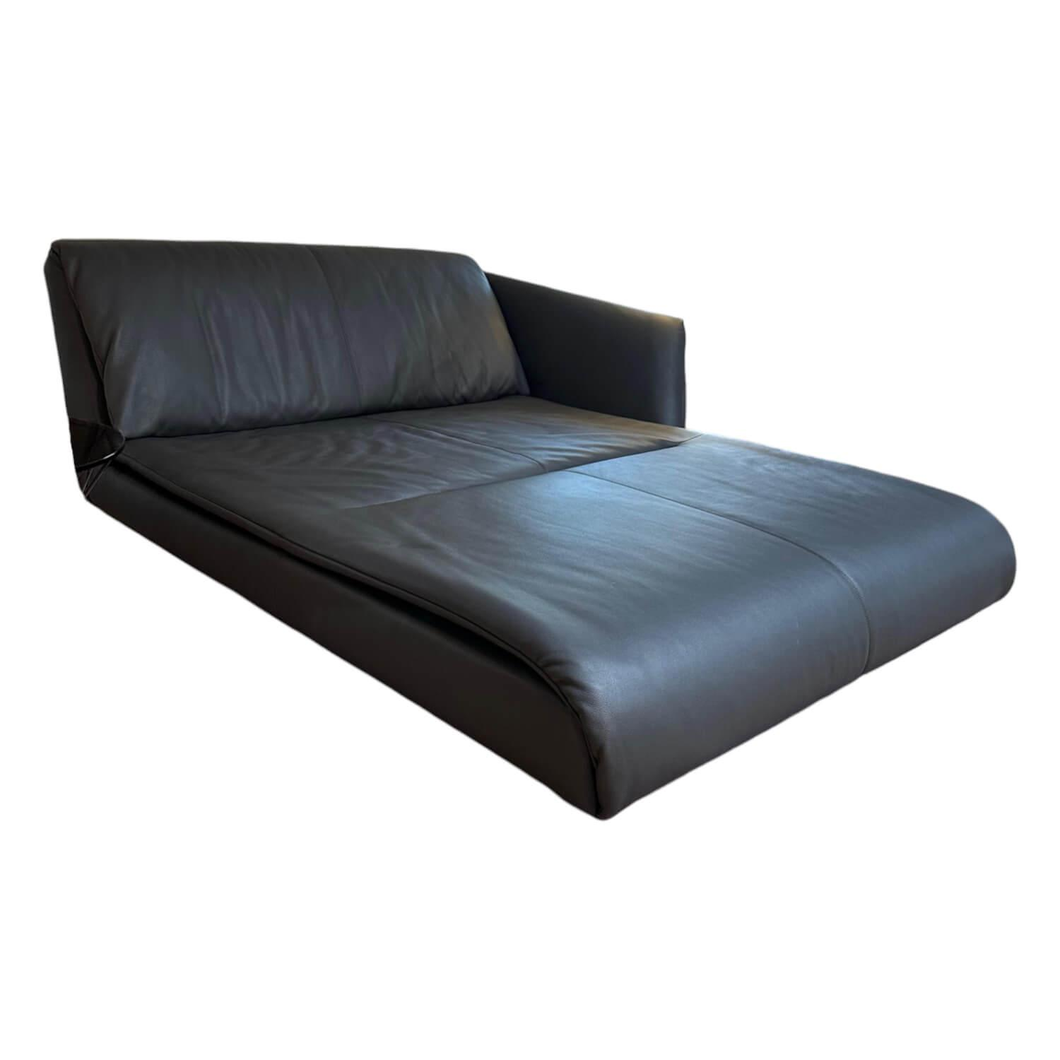 Walter Knoll - Recamiere Bundle 630-15 Leder Chasmere 1341 Slate Schwarz Füße Matt Schwarz Ohne Dekokissen Und Decke - 1