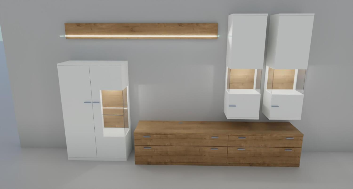 Rietberger Möbelwerke - Wohnwand Lodano Lack Weiß Matt Asteiche Furniert - 6