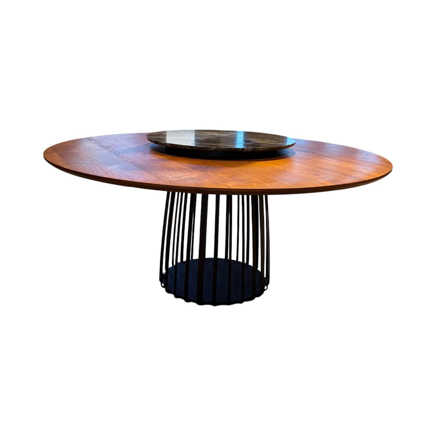 Janua - Esstisch BC 07 Basket Platte Eiche Geräuchert Gebürstet Gestell Metall Schwarz Inklusive Lazy Susan Marmor Schwarz - 1