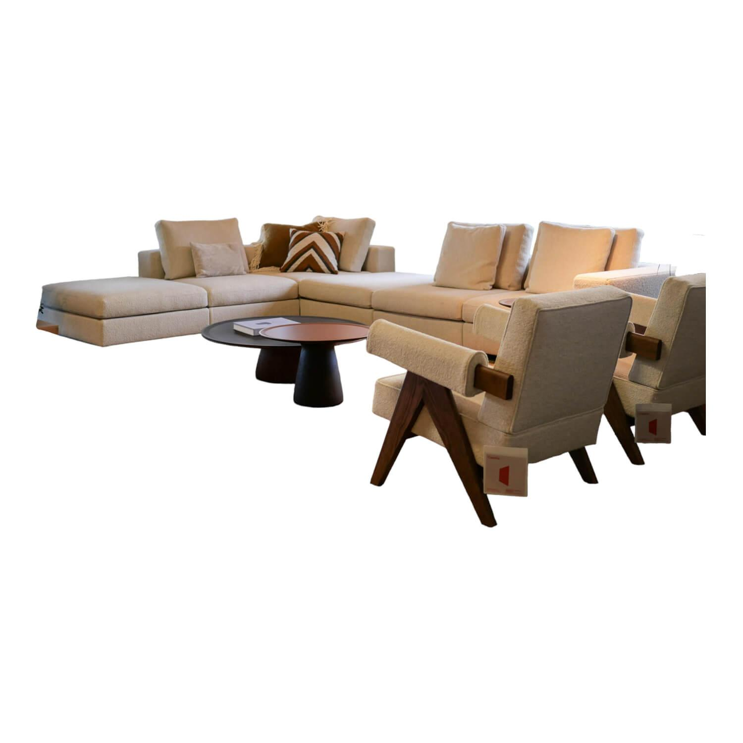 Walter Knoll - Ecksofa Living Landscape 755 Bezug Curly Ivory 02CU Beige Creme Sockel Massivholz Buche Schwarz Lackiert Ohne Sessel Couchtische Dekoration Sowie Lampen - 1
