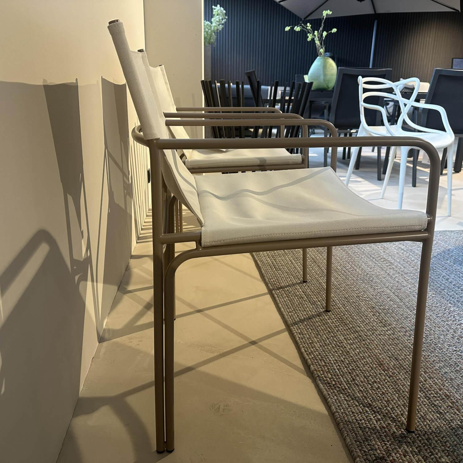 KFF - 2er Set Armlehnstuhl Pool Outdoor Stoff Mare 512 Sand Beige Gestell Metall Struktur Moodbeige - 5