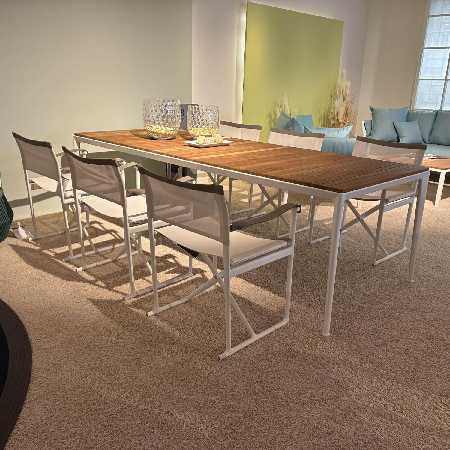 B&B Italia - Outdoor Essgruppe Mirto Teakholz Gebürstet Stoff Sige Weiß Natur Gestell Weiß Lackiert - 6