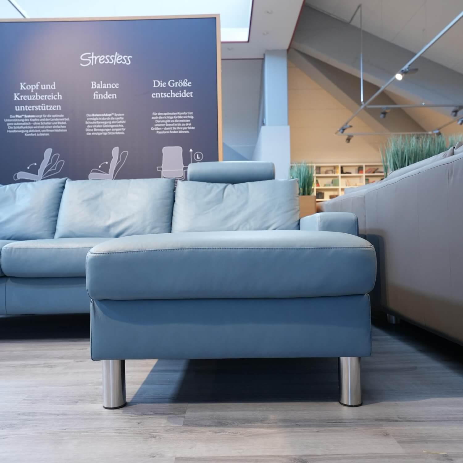 Stressless - Ecksofa E 200 Leder Paloma Sparrow Blue Blau Füße Metall Mit Kopfstütze - 7