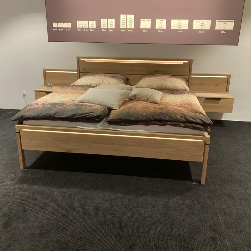 Musterring -  Bett Anconia Eiche Natur Massiv Mit 2 Hängekonsolen Mit Aufsatzpanleele Eiche Natur Massiv Griffe Eiche Natur Anthrazit Inklusive Beleuchtung Ohne Lattenrost Ohne Matratze - 6