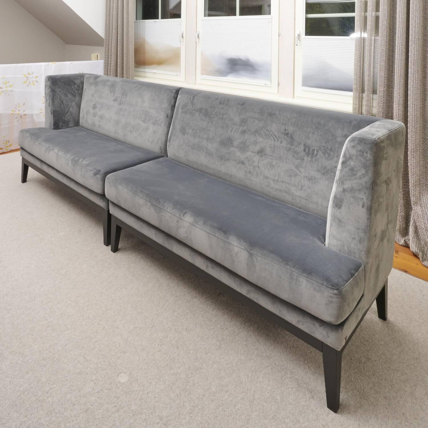 Bielefelder Werkstätten - 2er-Set Bank Polo Dining Stoff City Velvet Reloaded Grau Gestell Esche Schwarz Gebeizt Mit Vorstellkissen - 16