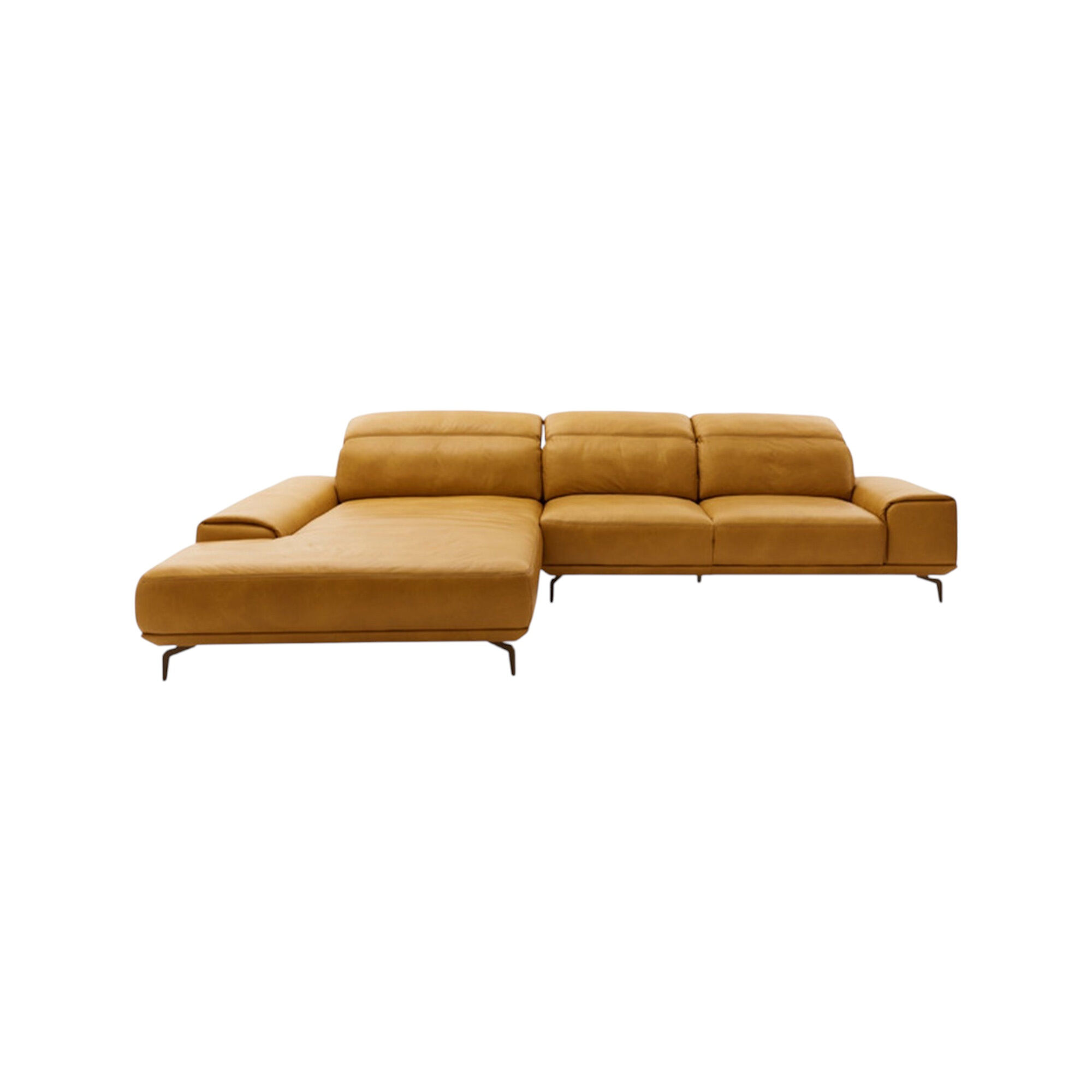 Musterring - Ecksofa 2490–Soft Echtleder Kurkuma Gelb Füße Metall Bronze Mit Kopfstützenverstellung - 1