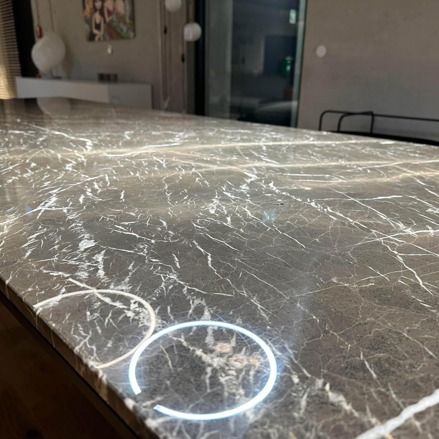 Rimadesio - Tisch Long Island Tischplatte Maroar 184 Crystal Grey Grau Gestell Gebürstetes Metall 13 Nero Schwarz - 5