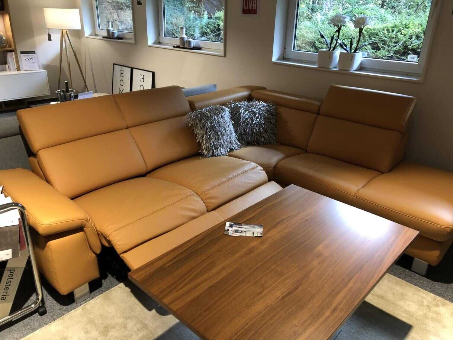 Steinpol - Ecksofa Lava Leder Gelb Curry mit Elektrischer Relaxfunktion und Kopfteilverstellung Manuell - 4