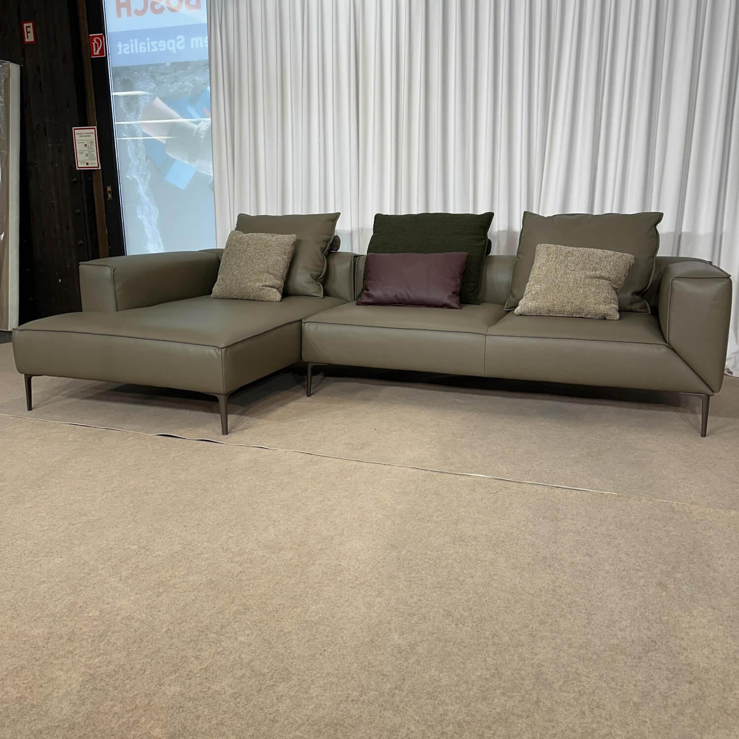 Jori - Ecksofa Leder Taupe Grau Füße Grau Mit Verstellbarer Armlehne Inklusive Kissen - 5