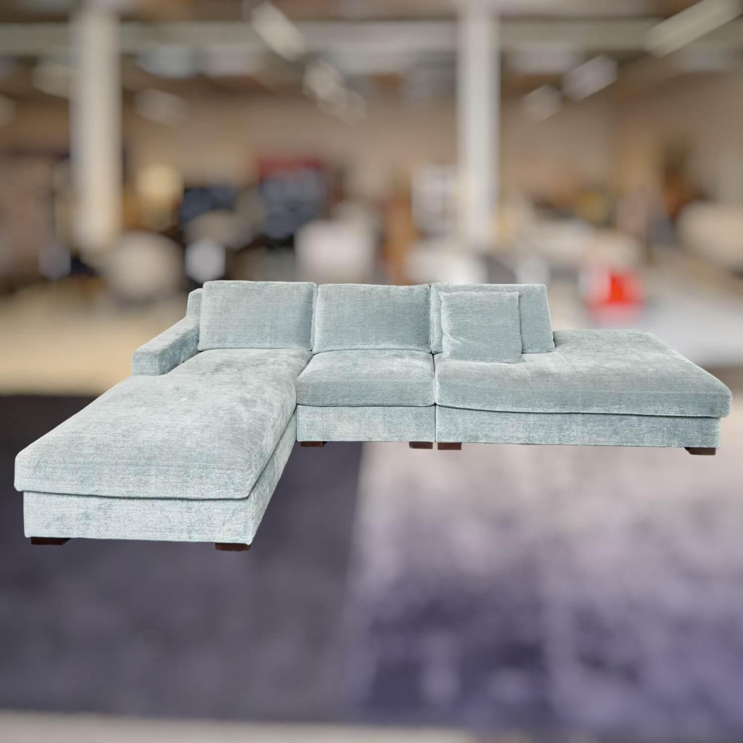 Bielefelder Werkstätten - Ecksofa Inspiration Stoff France BW1754 151 Blau Grau Füße Holz Braun Mit Nackenbügel Und Funktionskissen - 12