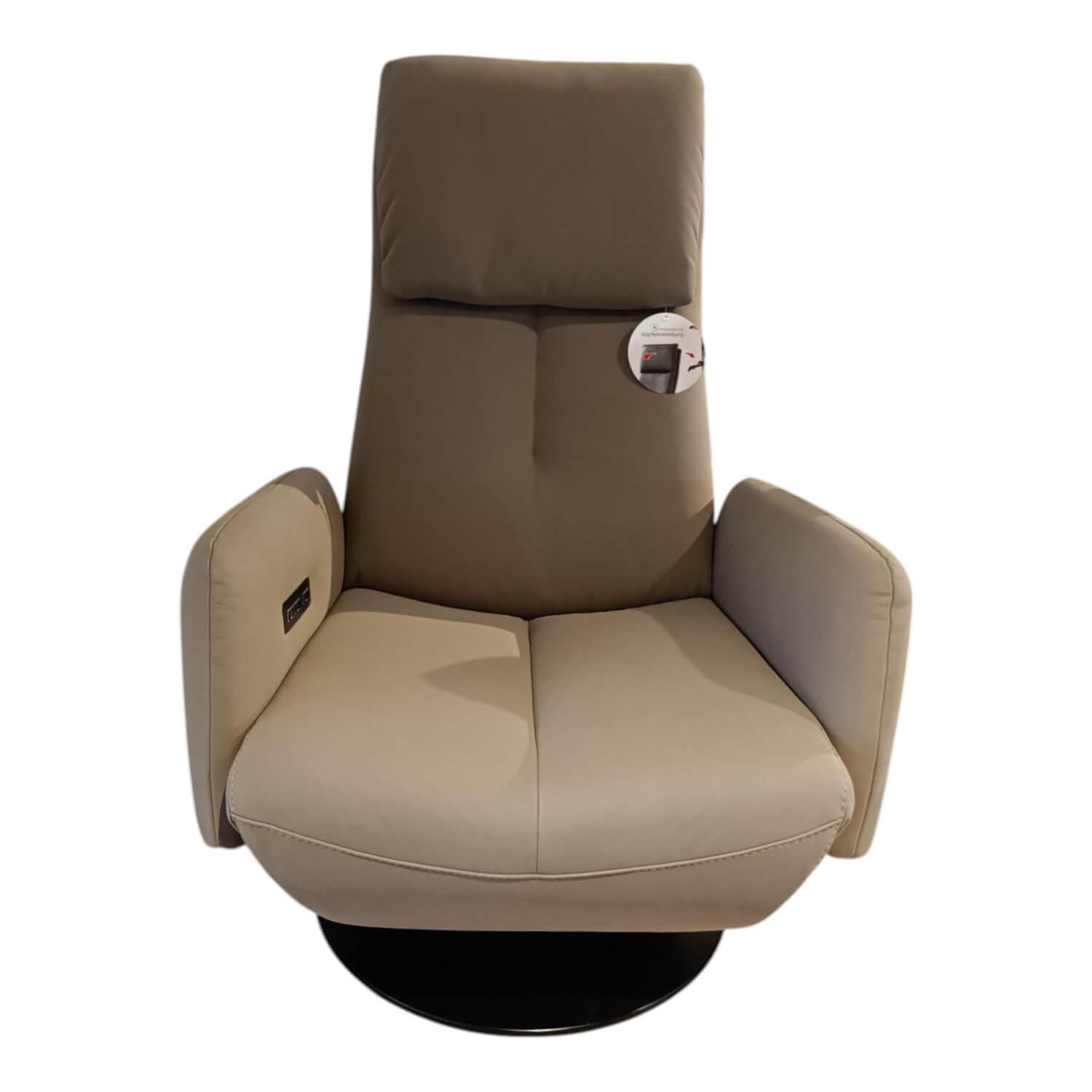 WK Wohnen - Sessel WK 616 Carlos Leder G Davinci Dune Beige Grau Drehteller Holz Black Schwarz Matt Mit 2 Motoren Und Kipptaster - 1