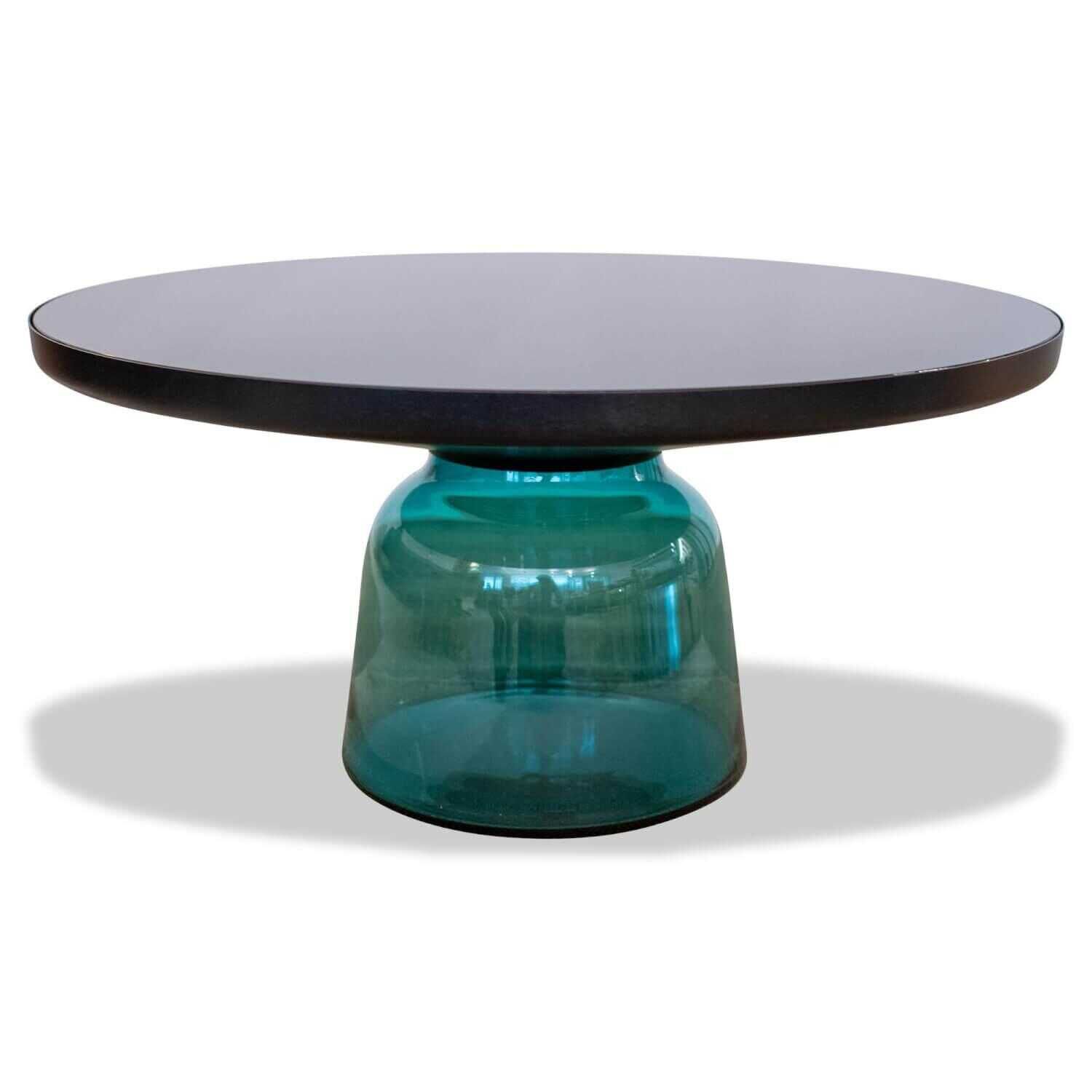 Tisch Bell Side Table Glas Quarz-Grau Fuß Mundgeblasen Blau
