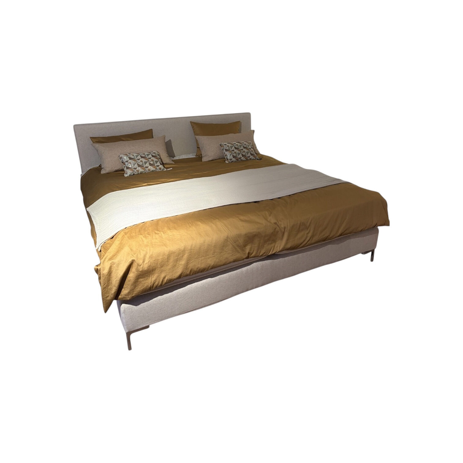 Treca Interiors - Polsterbett Moderne Stoff Two Tone CA1681 074 Sand Beige Füße Metall Verchromt Inklusive Matratzen - 1