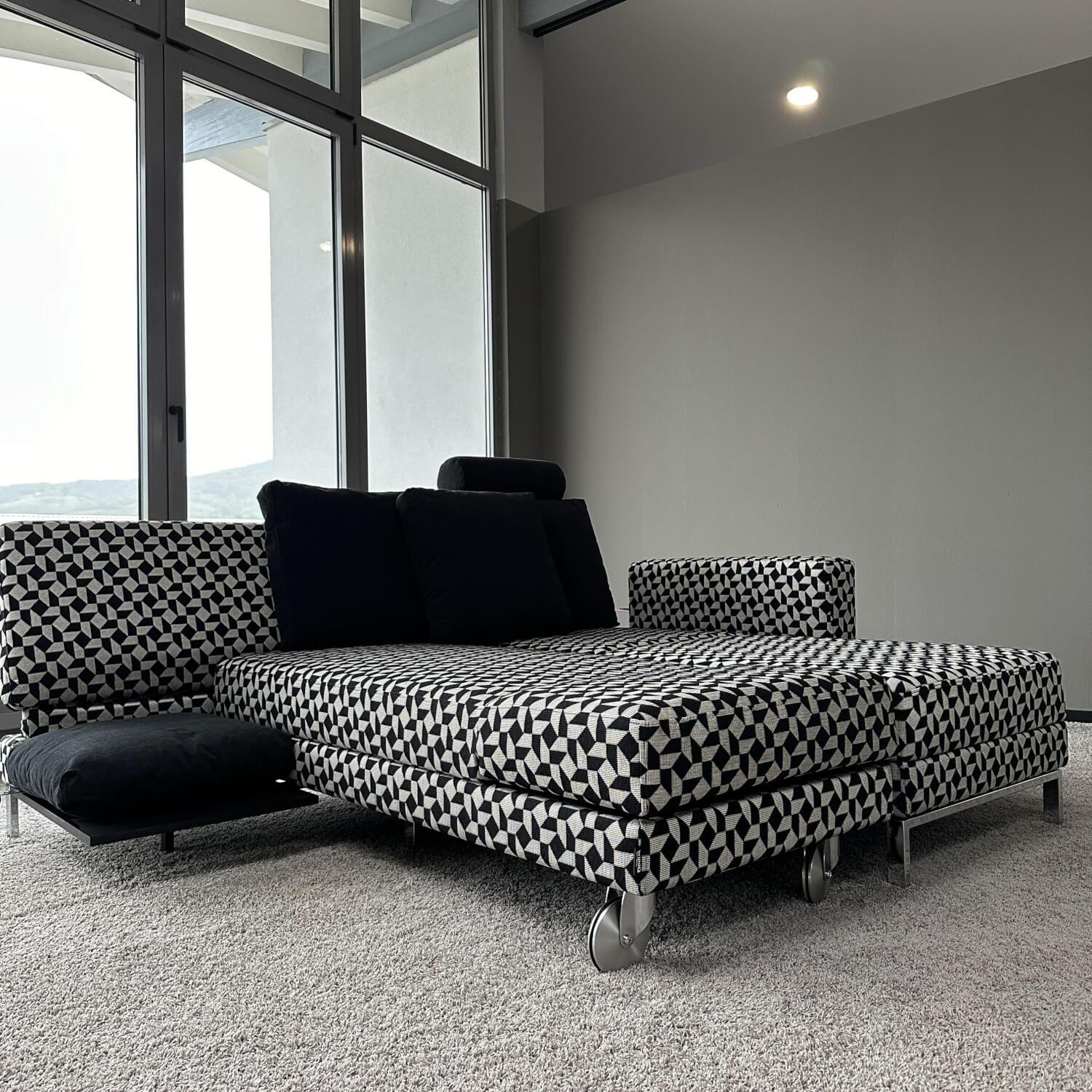 Brühl - Ecksofa Four Two Mit Funktion Und 2 Tischmodulen Bezug Stoff 4492 0049 Schwarz-Beige Metallkufe Verchromt - 6