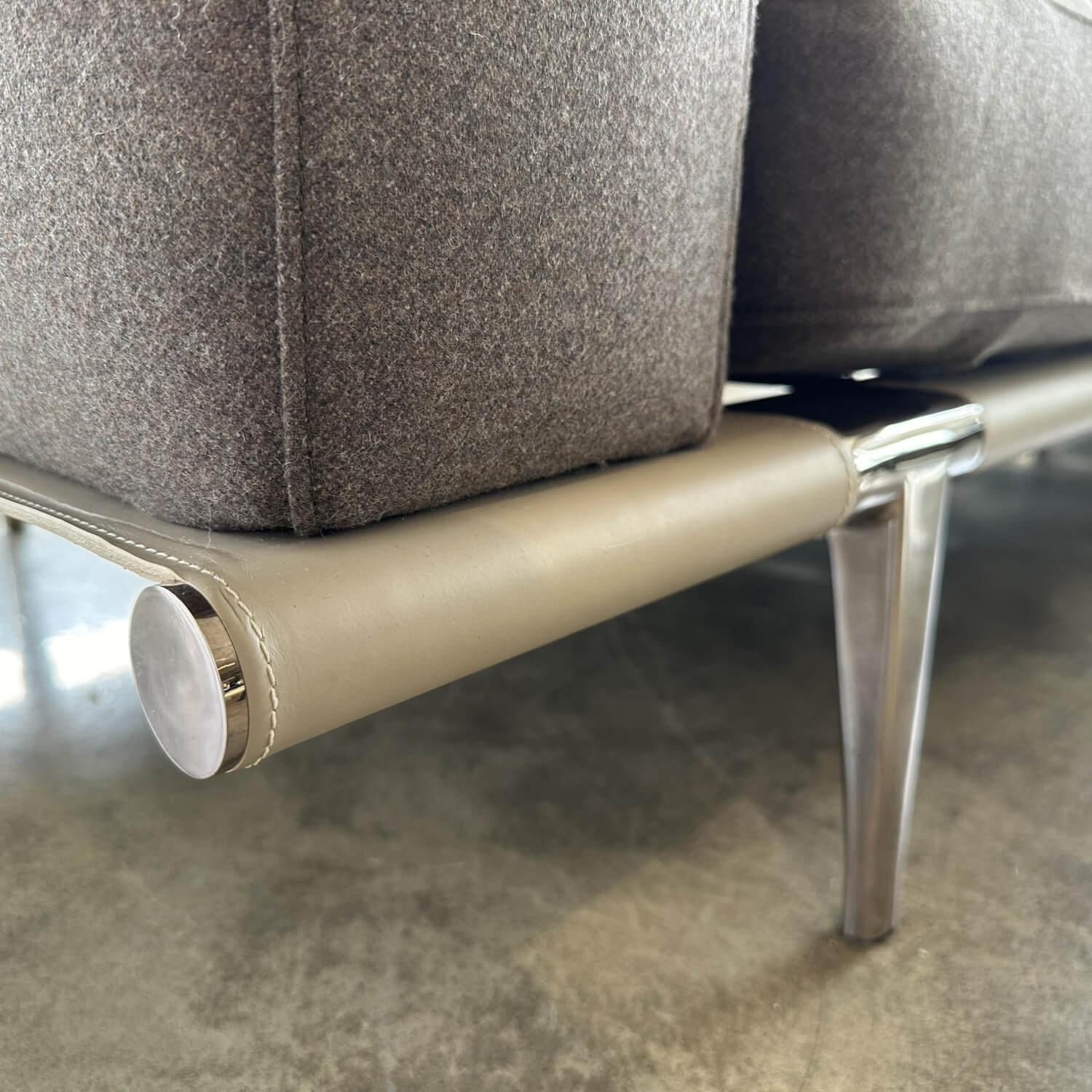 Poltrona Frau - Ecksofa Let it Be Stoff Giano 15247 Col. 7 Braun Grau Leder Saddle Extra Corda Beige - 4