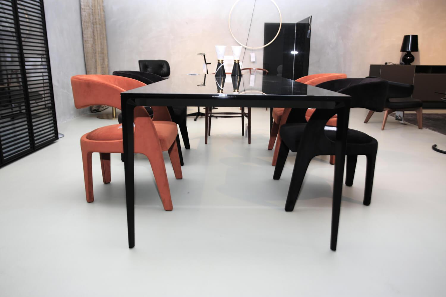 Fendi Casa - Set of 4 Berenice Chair 2 Fabric A073 Black 2 Fabric A045 Paprika - 2