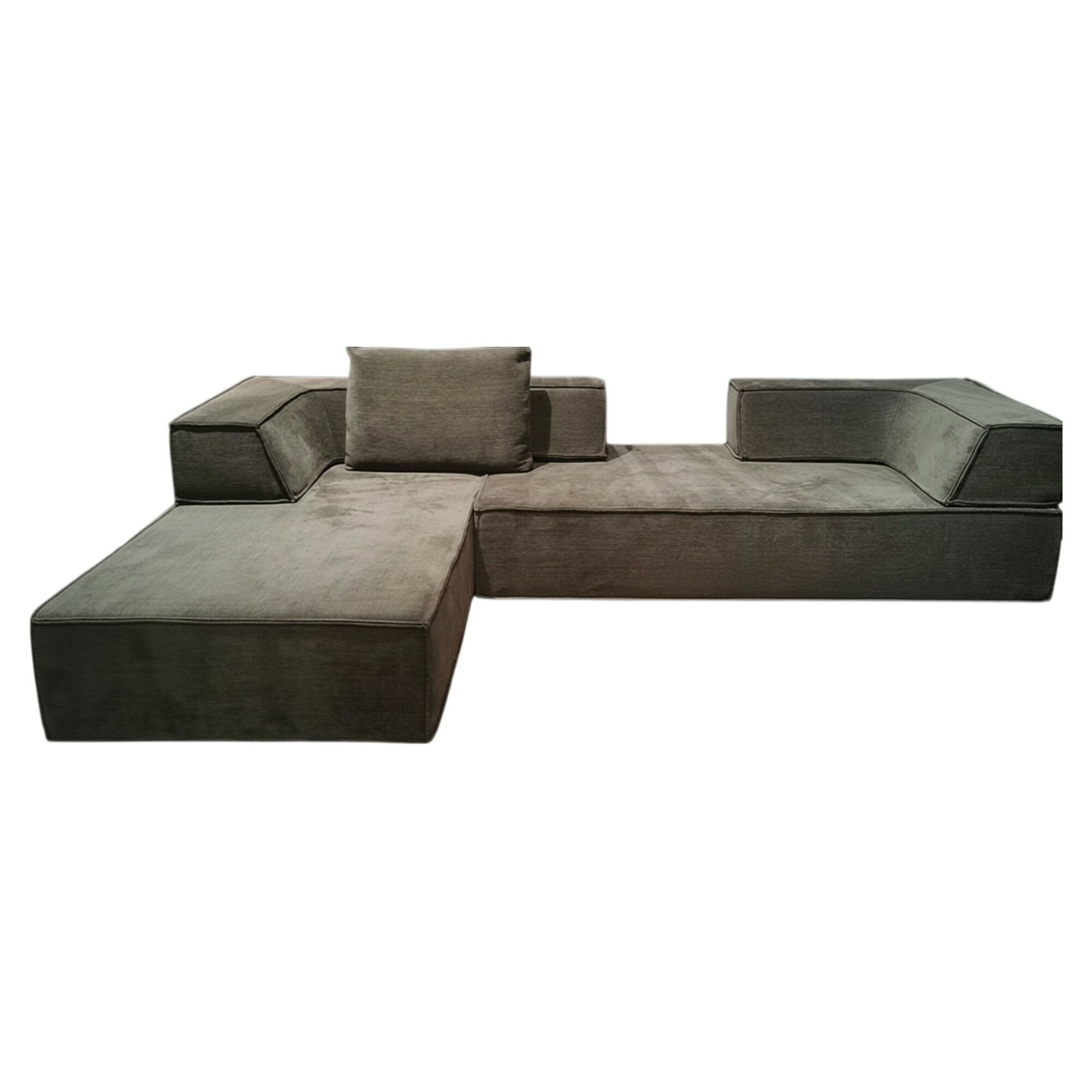 COR - Ecksofa Trio 300x200 Stoff 8144 Braun-Grün mit Rückenkissen - 1