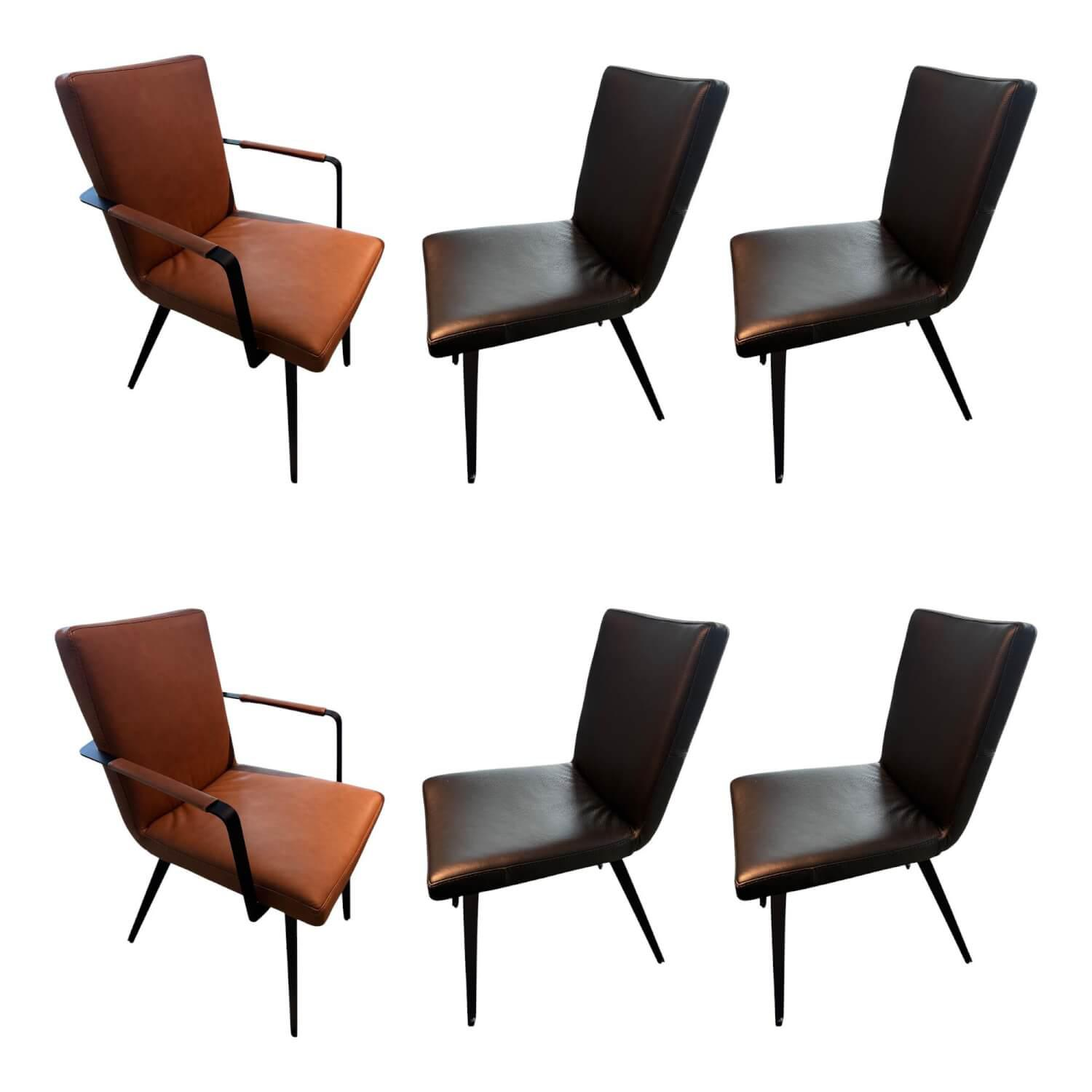 WK Wohnen - 6er-Set Stuhl WK732 Leder Tendens Nero Schwarz Und Rancho Cognac Braun Gestell Metall Schwarz - 1