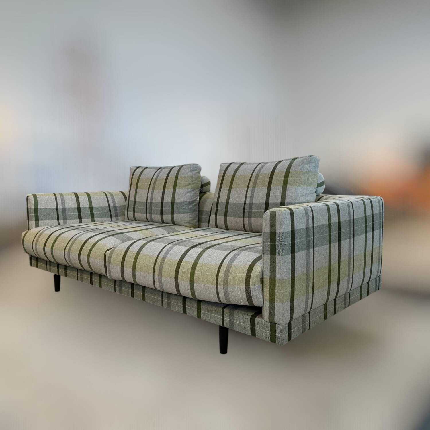 Bielefelder Werkstätten - Sofa Long Island Stoff Edinburgh JA2047-030 Grau Grün Gelb Kariert Füße Metall Schwarz - 6