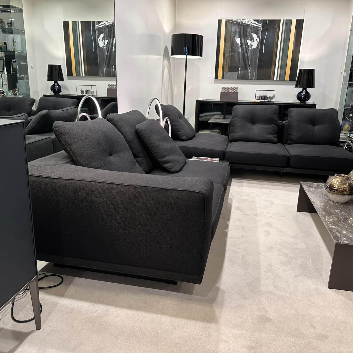 Minotti - Ecksofa Dylan Stoff Ginza 09 Nero Schwarz Basis Leder Nabuk 33 nero Schwarz Kufen Aluminium Zinnfarben Lackiert - 2