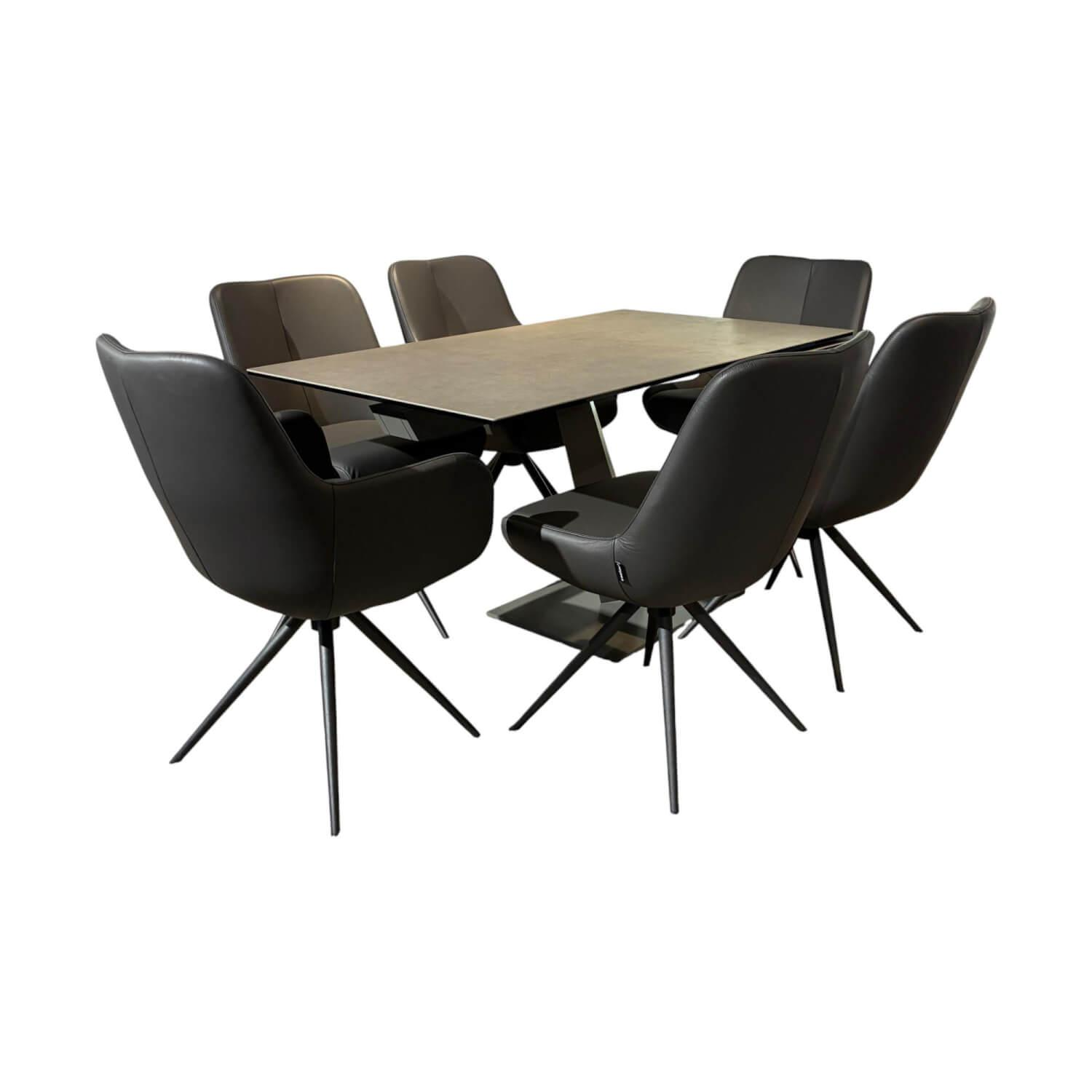 Naos - Essgruppe Iseo Und Mis Keramikplatte Grau Auf Glas Gestell Leder 1 1200 Graniet Grau Gestell Metall Quarz 7039 Schwarz - 1