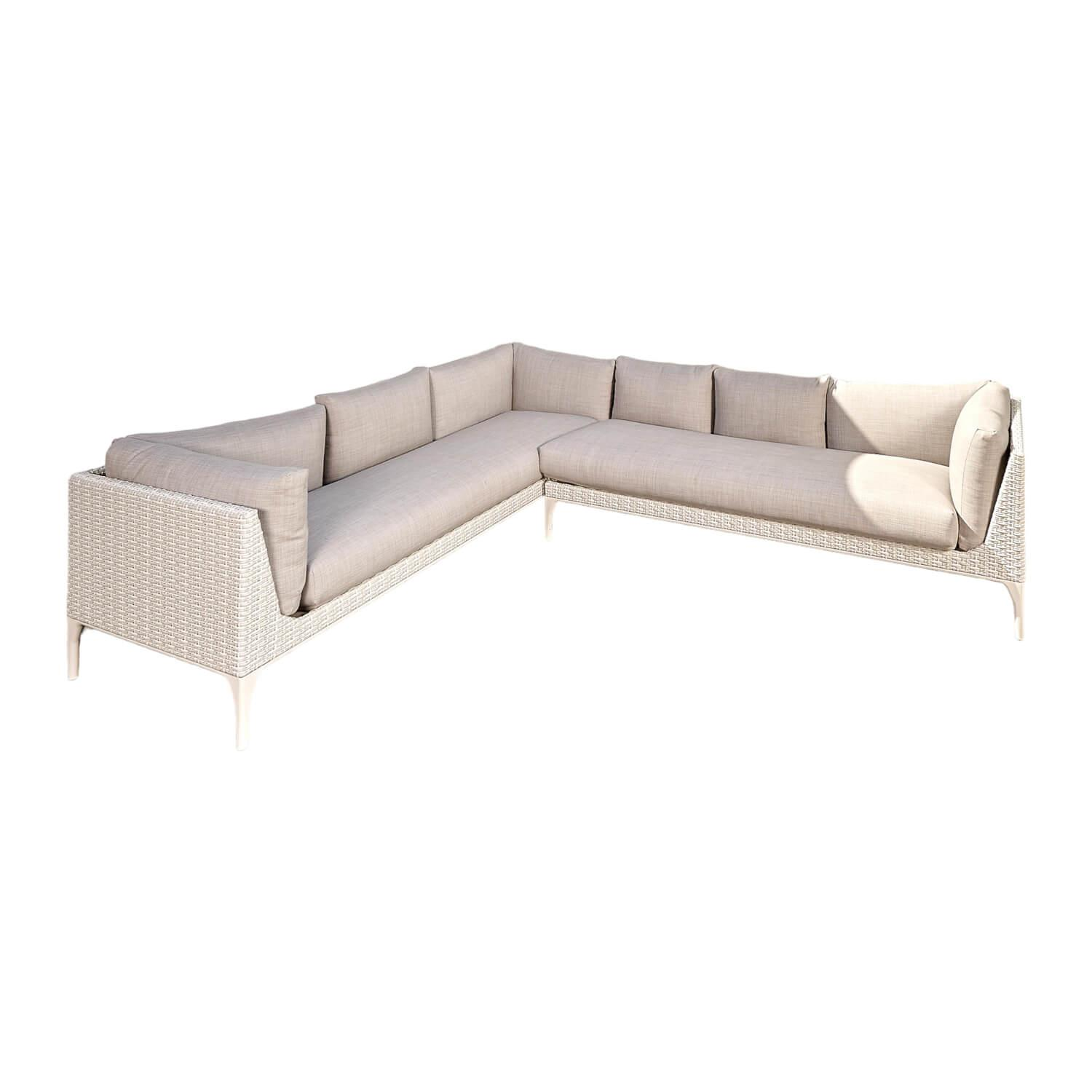 Sofa-Kombination MU Bezug Stoff Linen Warm-Grey Geflecht Accona Gestell Lipari