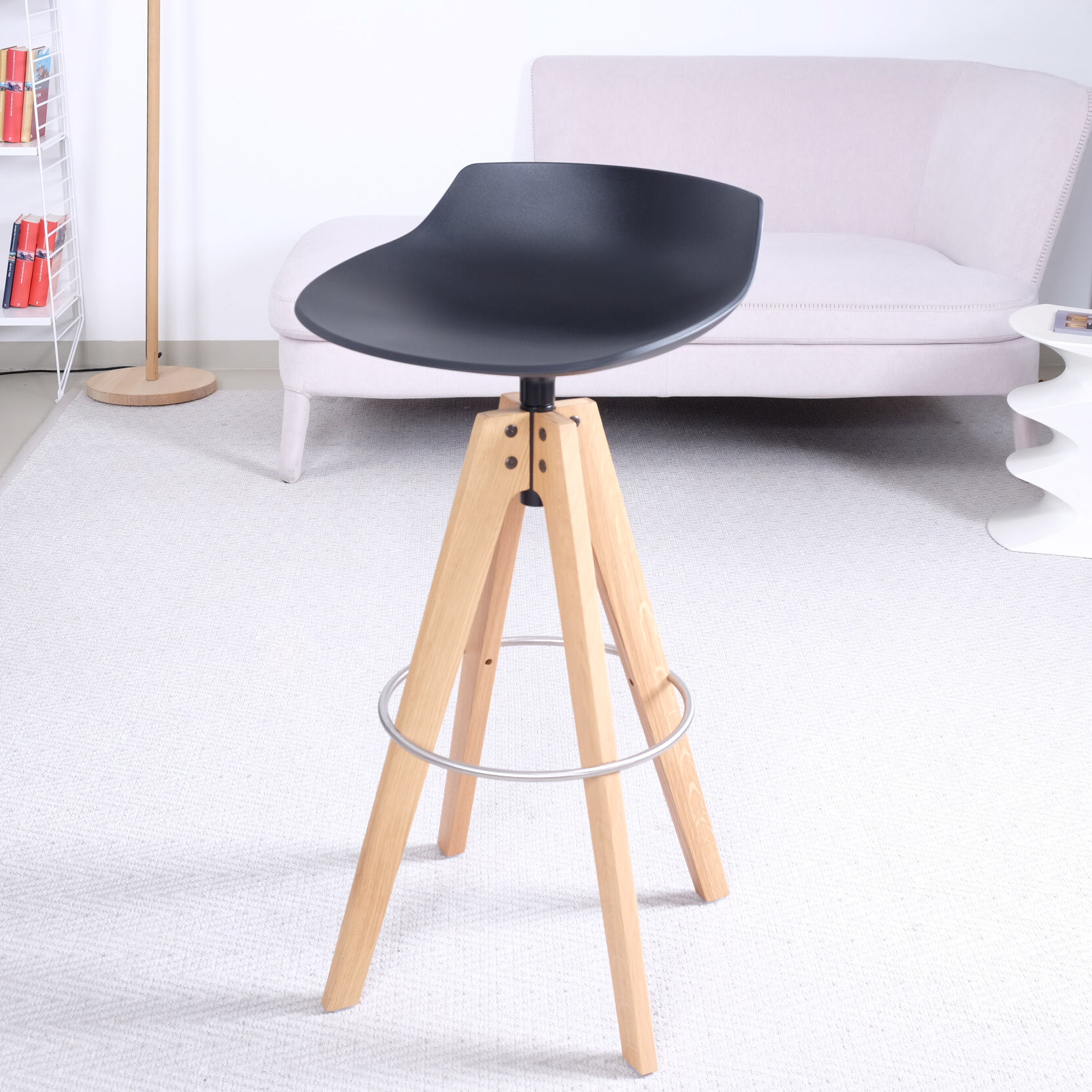 MDF Italia - Barhocker Flow Stool Eiche Lackiert Matt Grafitgrau Gestell Eiche Natur - 2