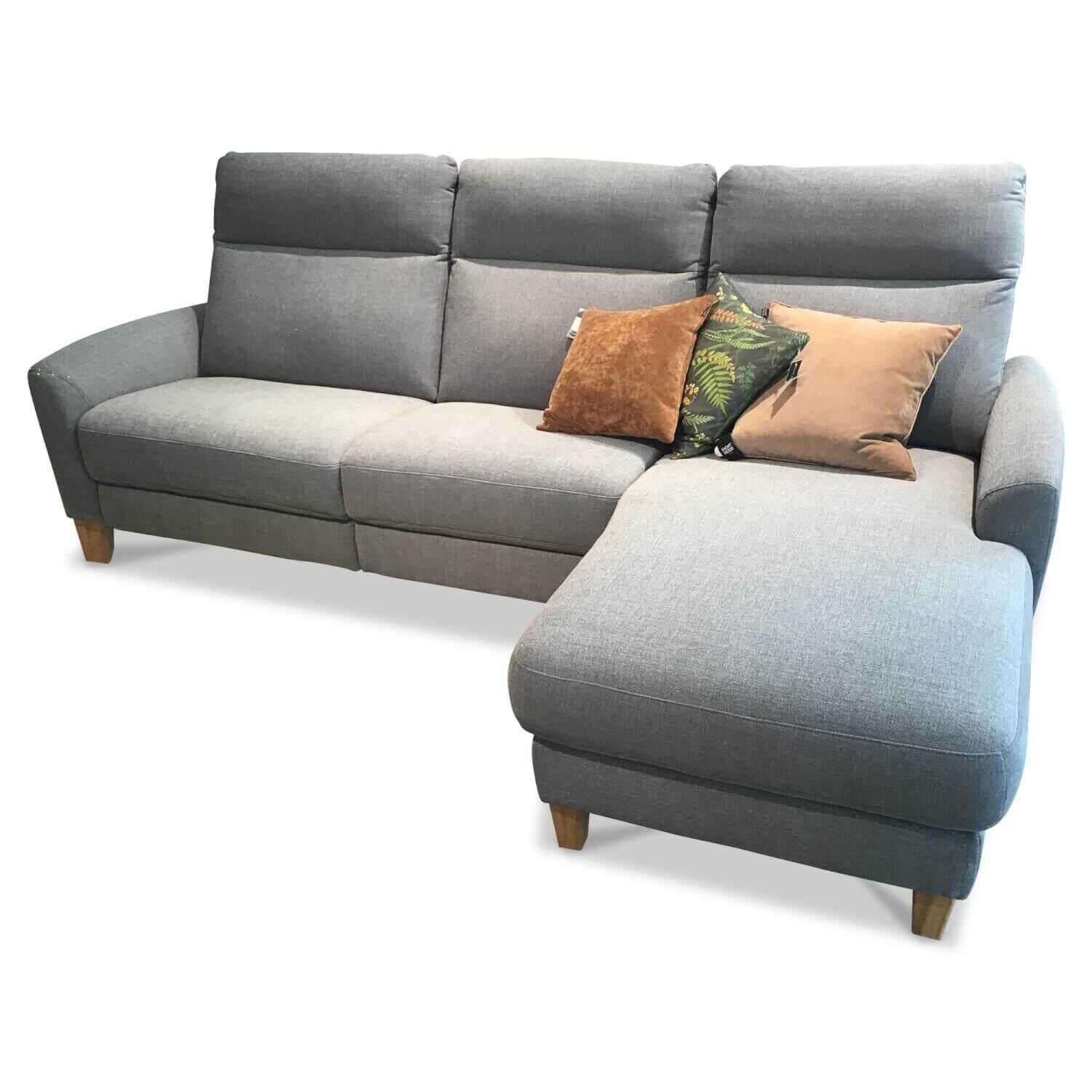 Global - Ecksofa Arona Stoff Trend Grau Füße Holz Geölt - 1