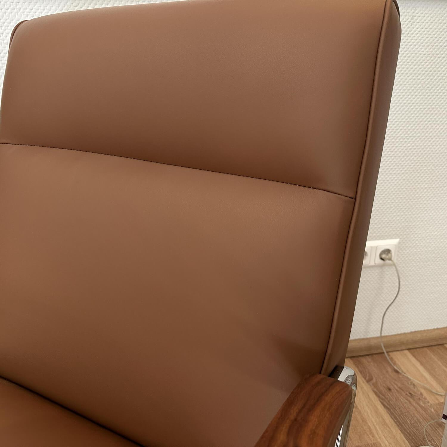 Thonet - Sessel S 412 Leder Linea Marrone 608 Braun Gestell Stahlrohr Verchromt Armauflage Nussbaum Geölt - 6