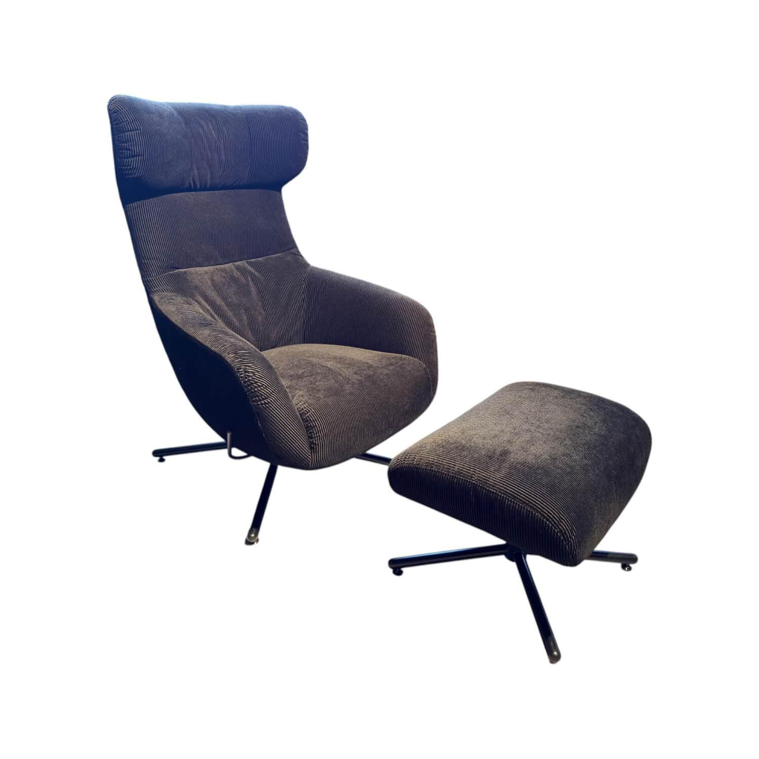 Brühl - Sessel Victor Stoff 4490 99 Schwarz Drehgestell Stahl Schwarz Inklusive Hocker - 1