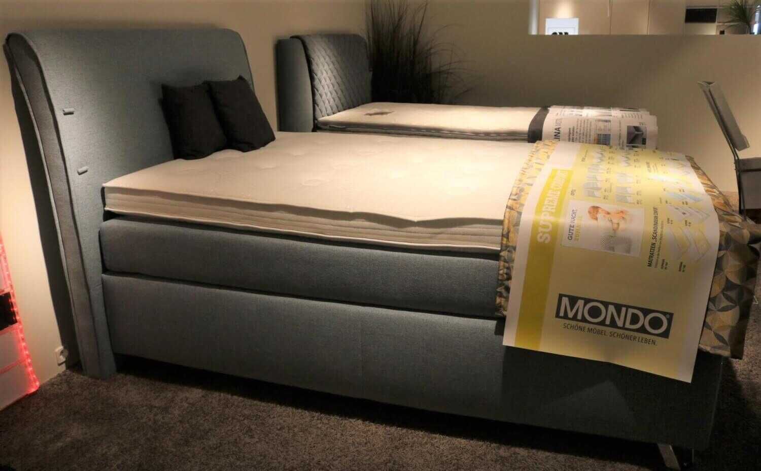 mondo-bett-supreme-comfort-stoff-blau-mit-matratze-topper-decken-und-kissen-954cc7cd68d85d3e995a7c599 Mondo - Bett Supreme Comfort Stoff Blau mit Matratze Topper Decken und Kissen - 5