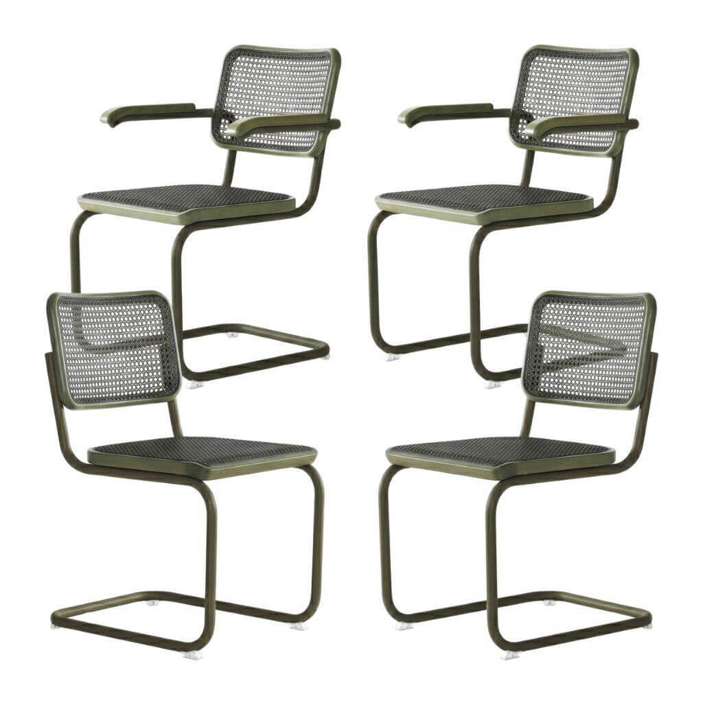 Thonet - 4er Stuhl-Set S 64 V Und S32 V Dark Melange Edition Herkner In Sage Grün - 1