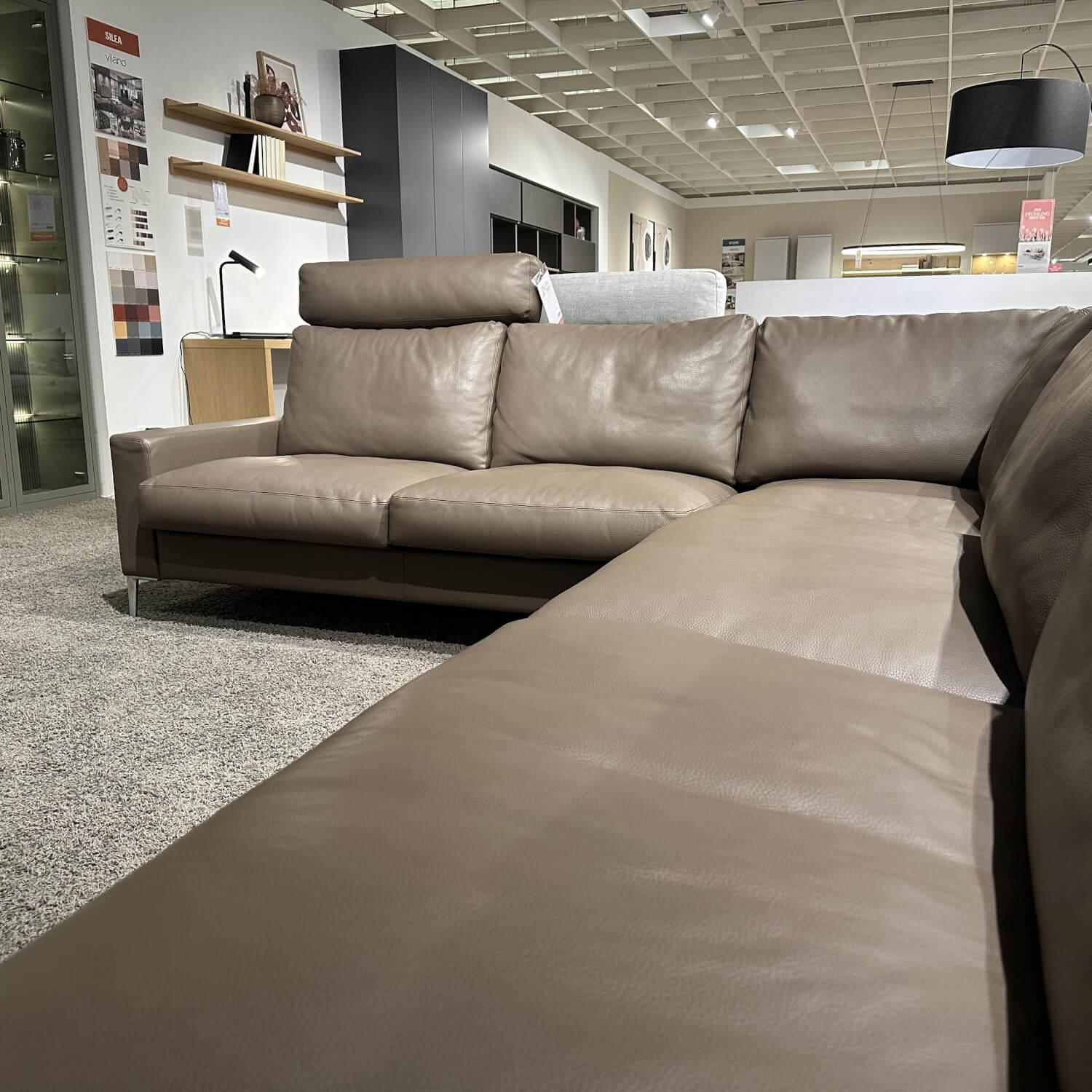 Erpo - Ecksofa Classics 500 Leder 43.860 Lava Grau Braun Fuß CL 59 Hochglanz Mit Verstellbarer Kopfstütze - 5