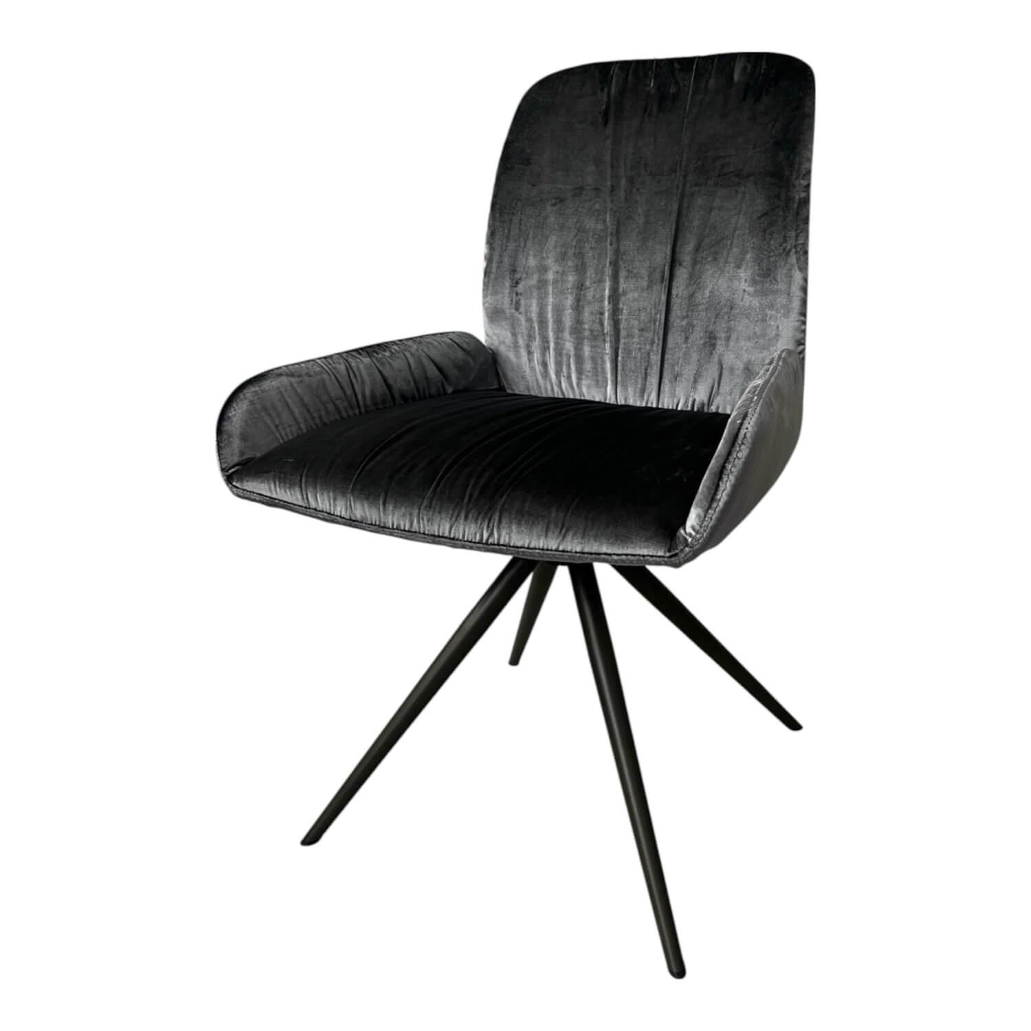 Hülsta - Stuhl S1000 Stoff Velour Glänzend Blaugrau Gestell Anthrazit - 1
