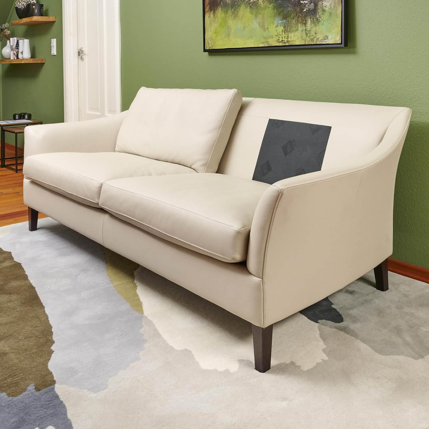 Bielefelder Werkstätten - Sofa Saloni Leder Normandie Kiesel BW 0140 020 Beige Gestell Eiche Wengefarbig - 7