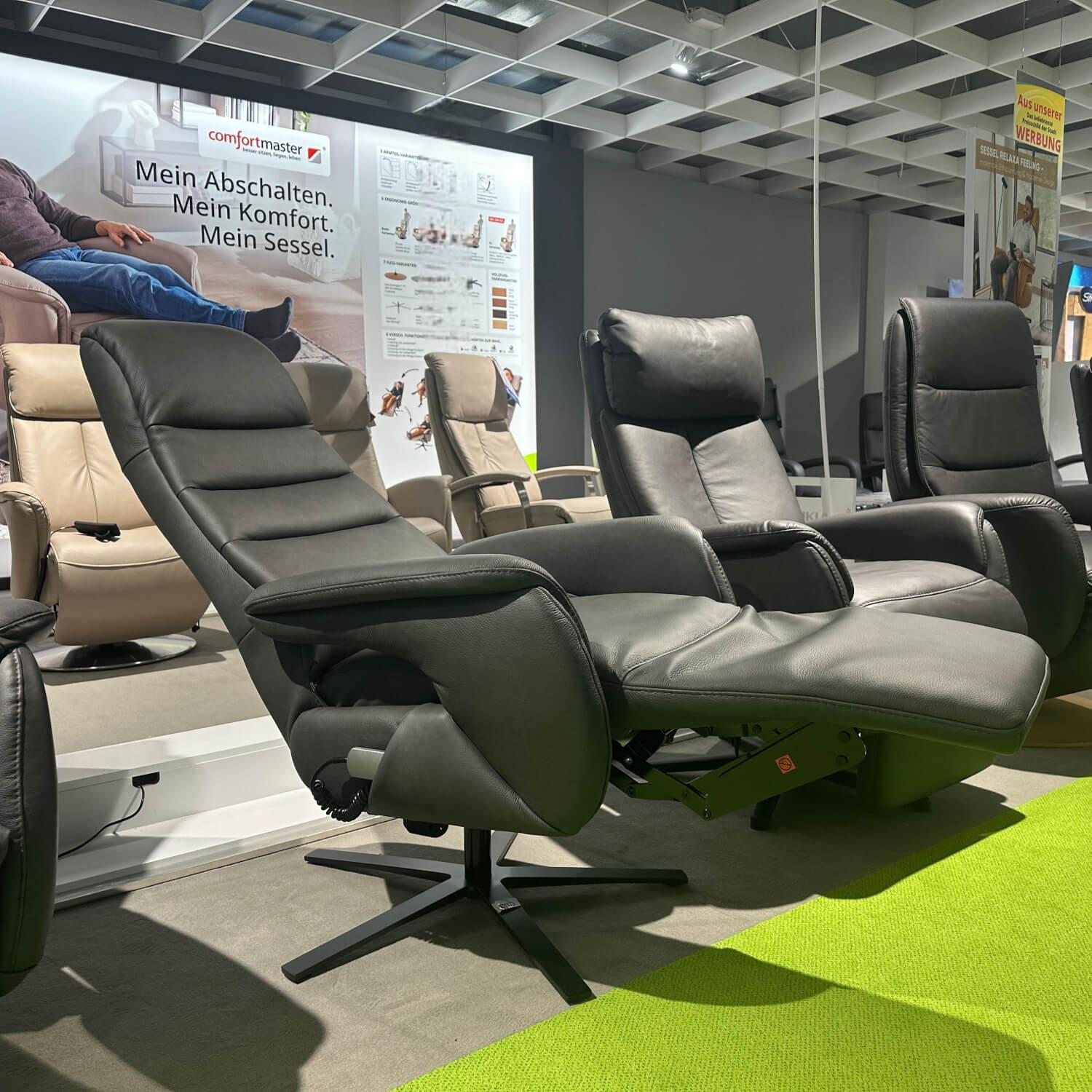 Polsteria - Relaxsessel Relaxa Feeling Leder Reno Graphite Grau Drehfuß Stern Schwarz - 2