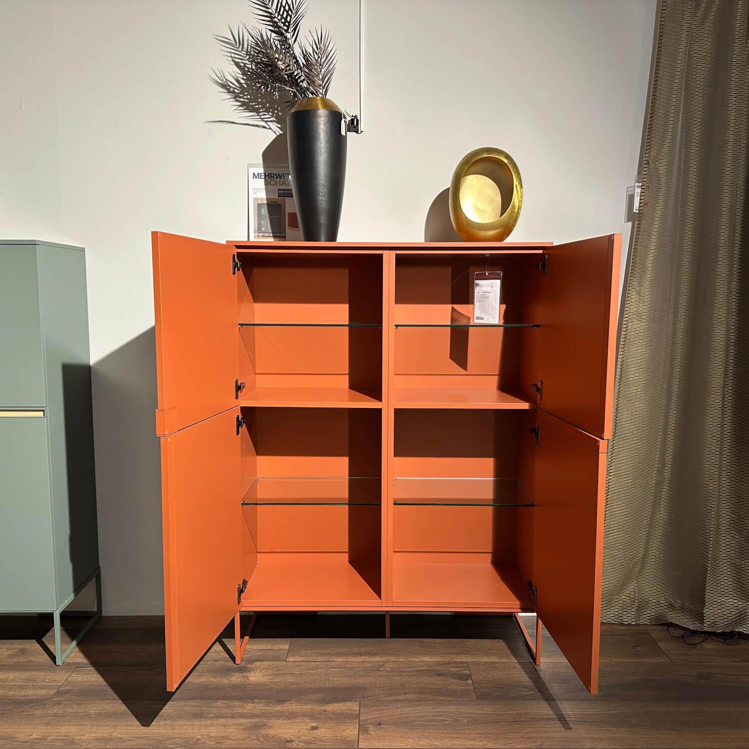 Contur - Highboard Venzone Lack 171 Tabasco Orange Gestell Metall Einsatz Eiche - 6