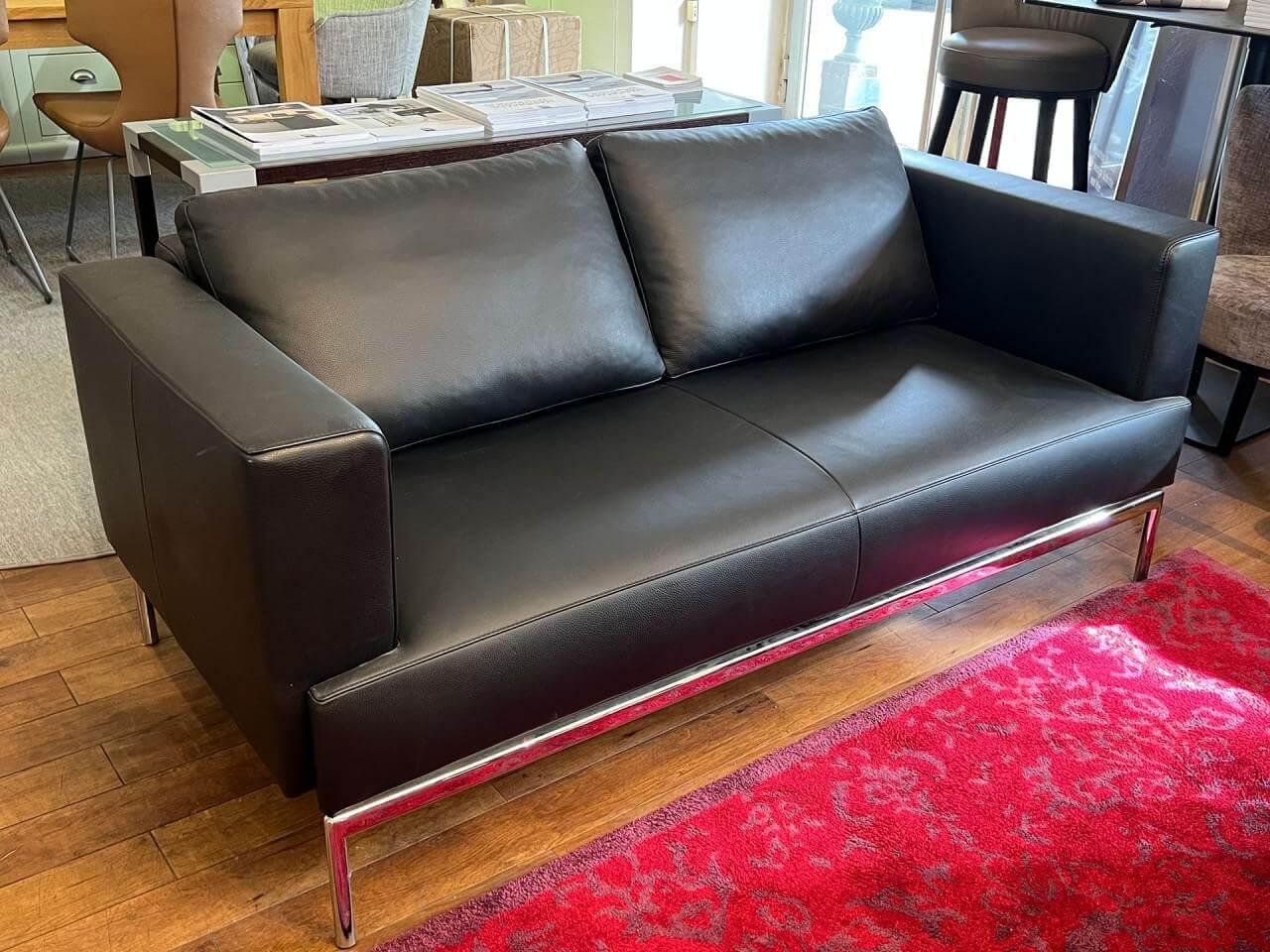 FSM - Sofa Easy Leder A99 Black Schwarz Gestell Metall Hochglanz Verchromt Mit Klappbaren Armlehnen - 2