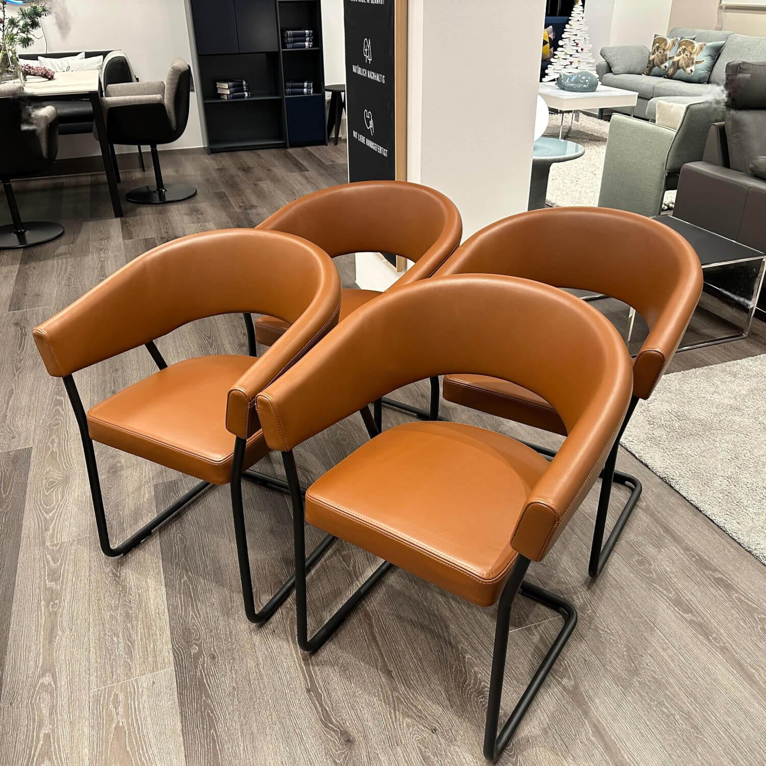 Tecta - 4er-Set Armlehnstuhl D9 Leder III Cinnamon Braun Gestell Stahlrohr Schwarz Pulverbeschichtet - 3