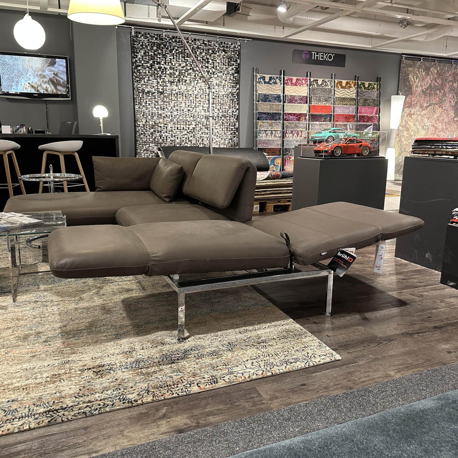 Brühl - Ecksofa Roro 3 Leder Anilin Taron Braun Inklusive Drehsitze und Kissen Ohne Couchtisch - 5