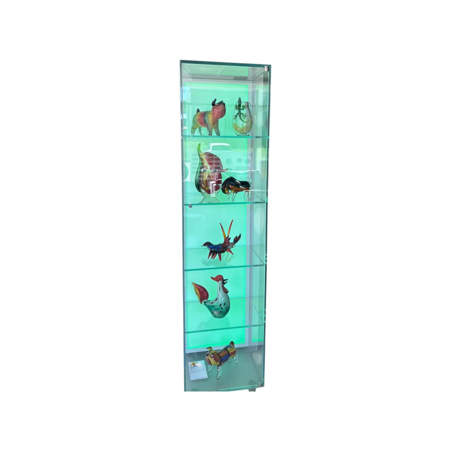 Dreieck - Vitrine Solus Glas Optiwhite Klar Füße Edelstahl Mit LED Beleuchtung - 1