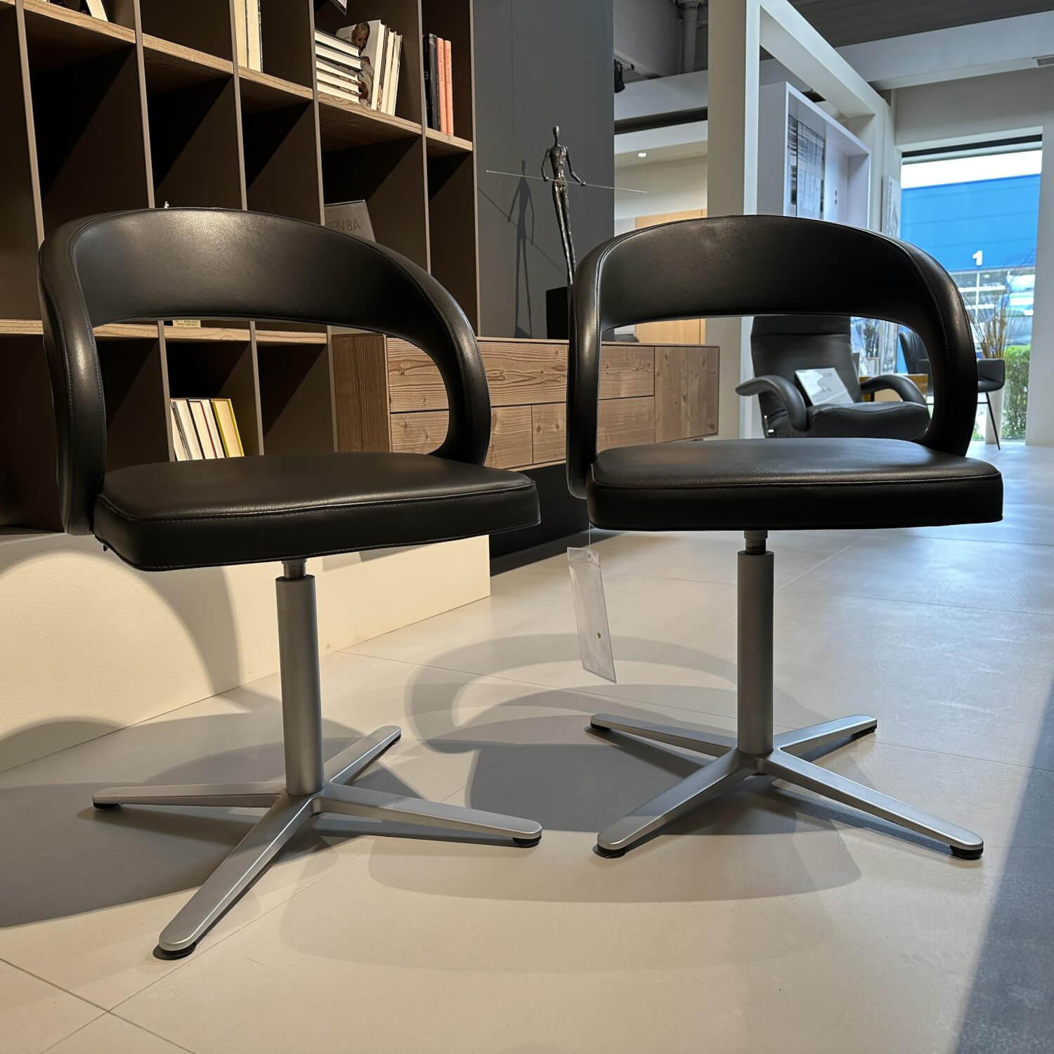 Team 7 - 2er Set Stuhl Girado Leder Origon Anthrazit Aluminium Fußkreuz Matt - 4