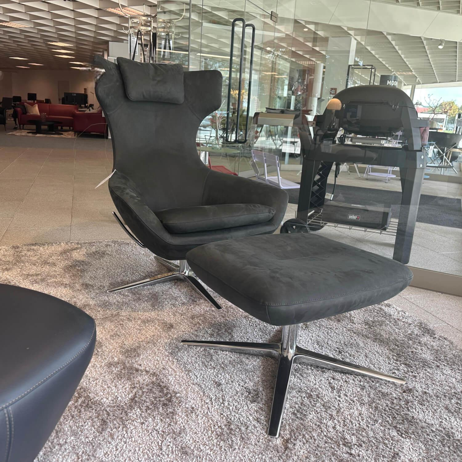 Leolux - Relaxsessel Caruzzo Leder Danza 100 Phantom Anthrazit Fuß Pure 4 Strahlig Aluminium Poliert Mit Hocker - 4