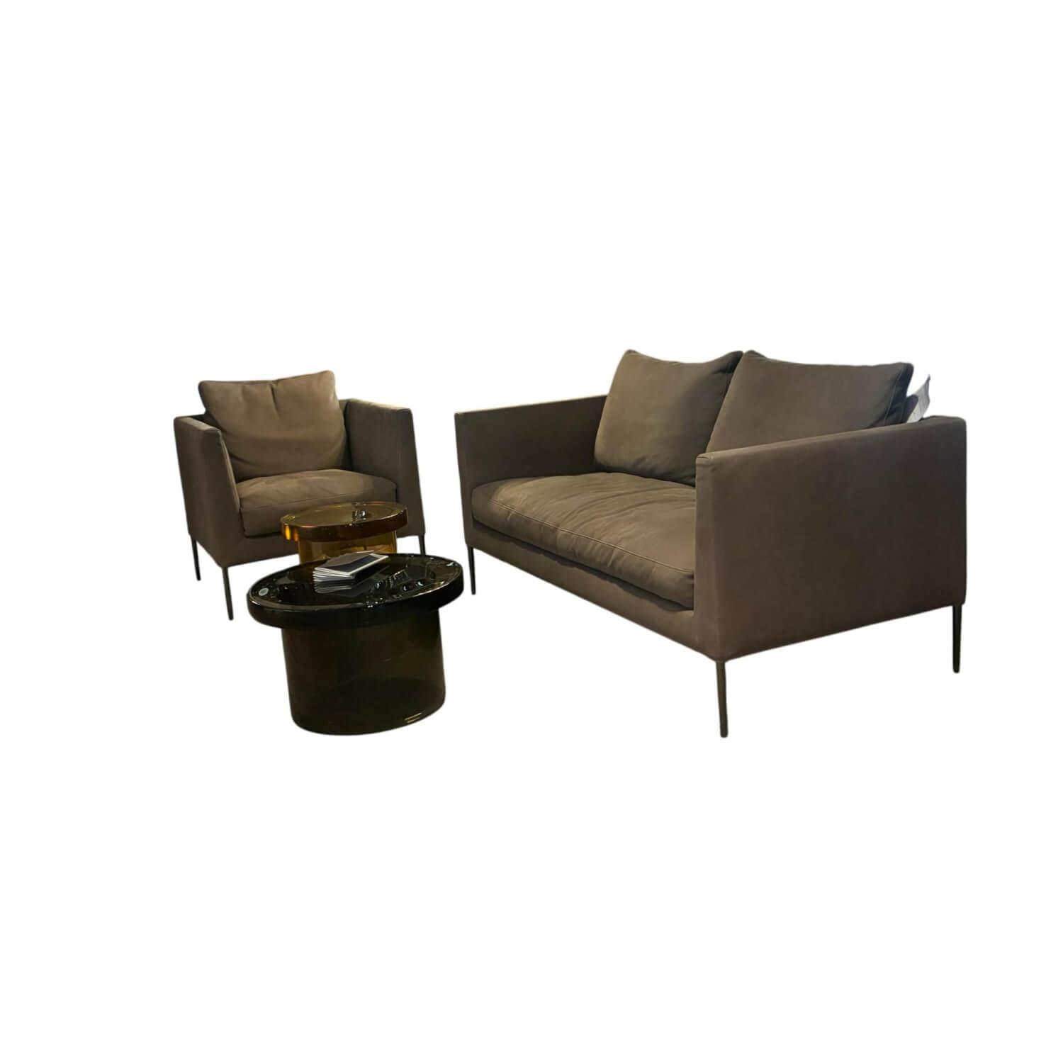 COR - Sofagarnitur Pilotis Sofa Und Sessel Leder 683 Taupe Braun Füße Schwarzchrom - 1