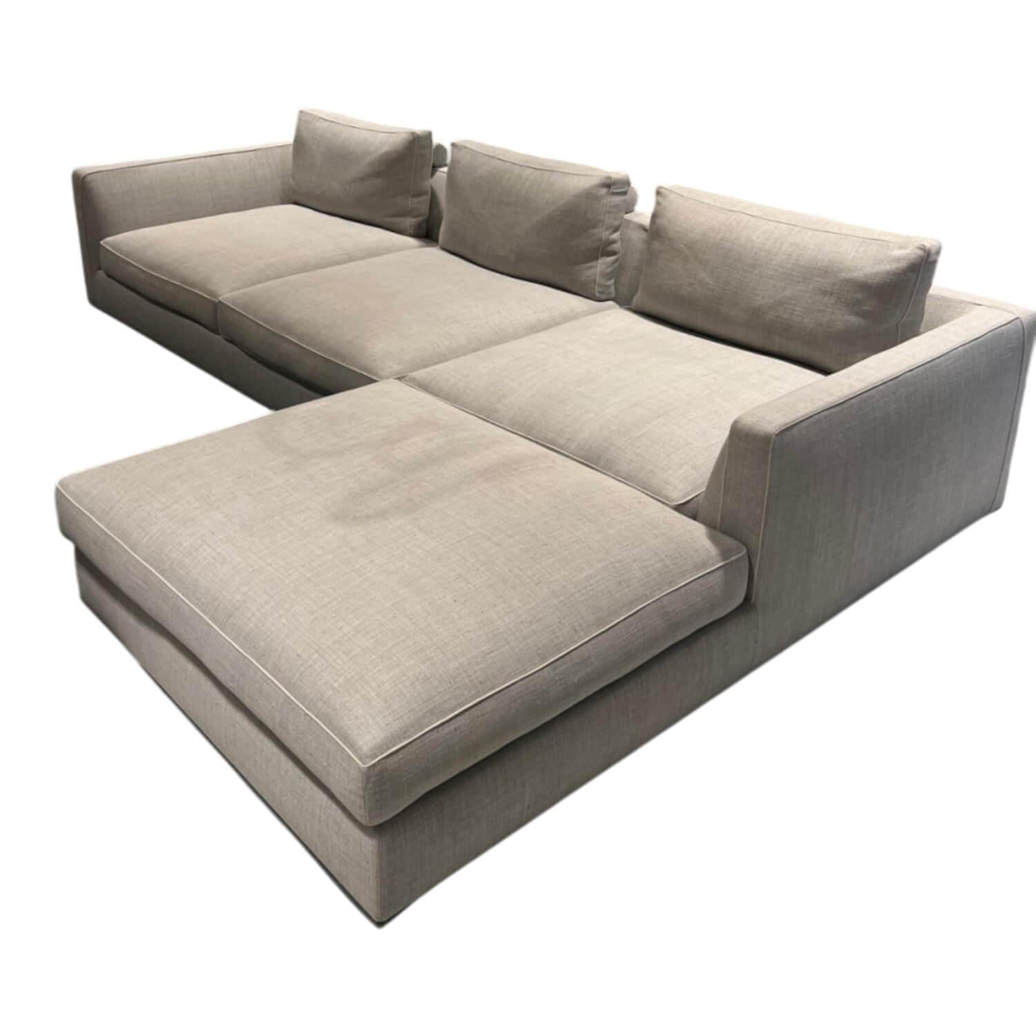 B&B Italia - Ecksofa Richard Stoff Spora Hellgrau Grau Profil Stoff Bellano Sandfarben Beige Gestell Schwarz Verchromt Mit Kissen - 1
