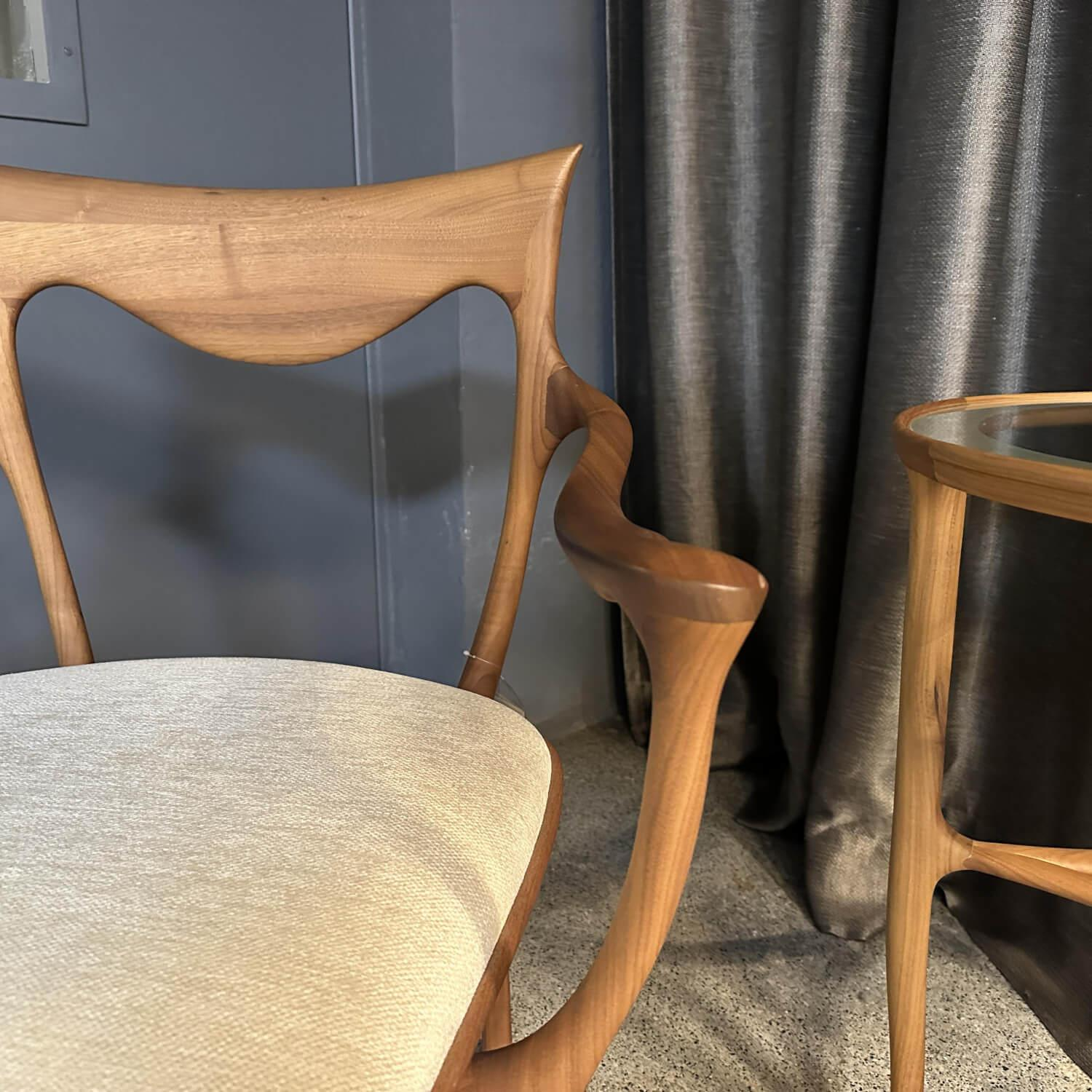 Cecotti - Sessel Hypnos Sitzfläche Stoff Beige Creme Gestell Amerikanischer Nussbaum Massiv - 5