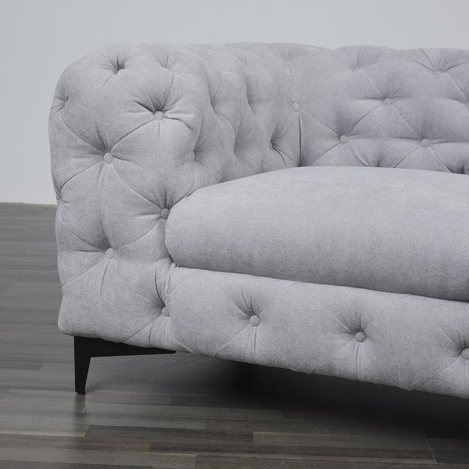 Max Winzer - Sofa Chesterfield Stoff Hellgrau Gestell Schwarz - 4