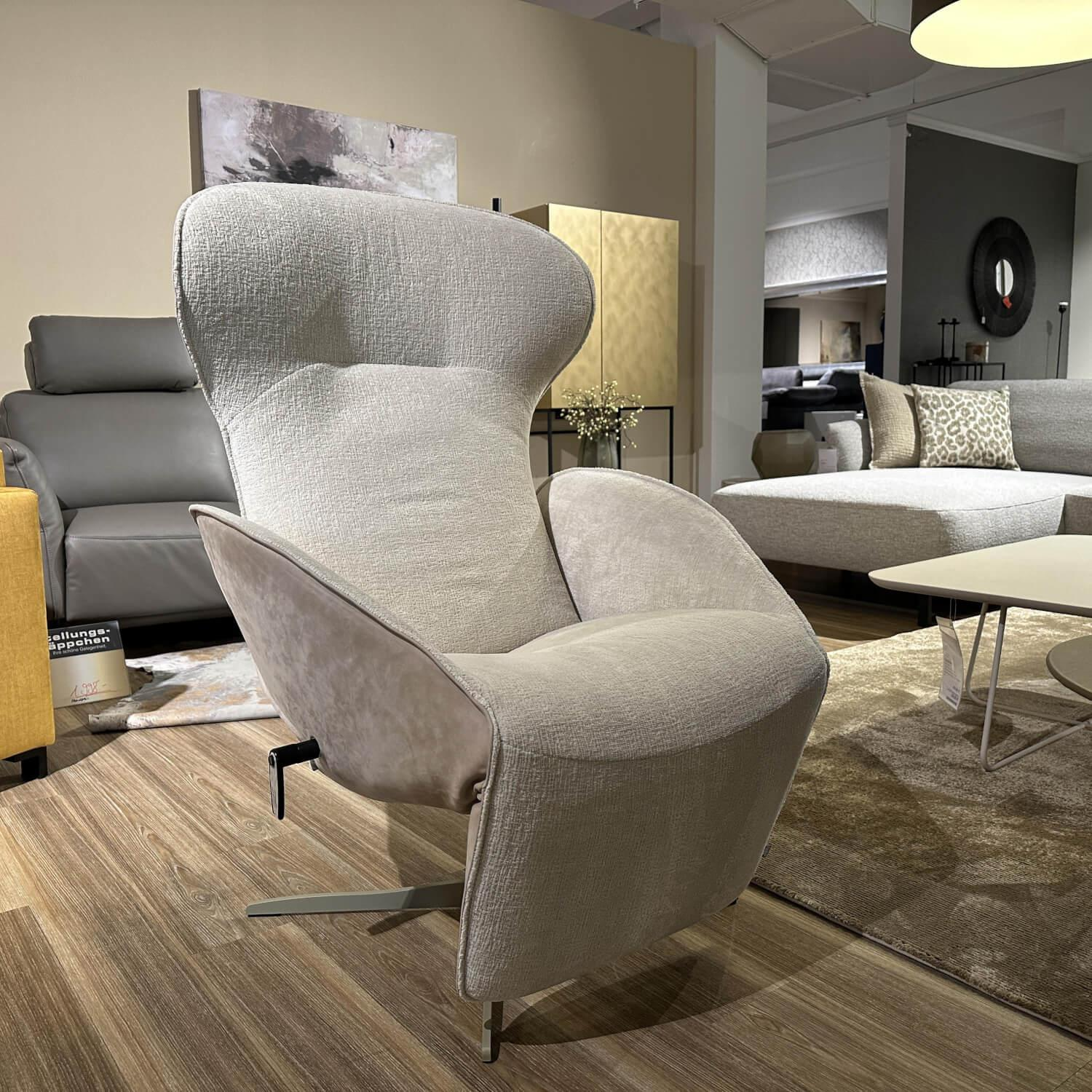 Jori - Relaxsessel Daydreamer Mono Move JR 7450 Innen Stoff Mumble Gesso Beige Außen Leder Nubuck Cream Beige Gestell Graugelb Matt Inklusive Beistelltisch Sposa T105 - 3